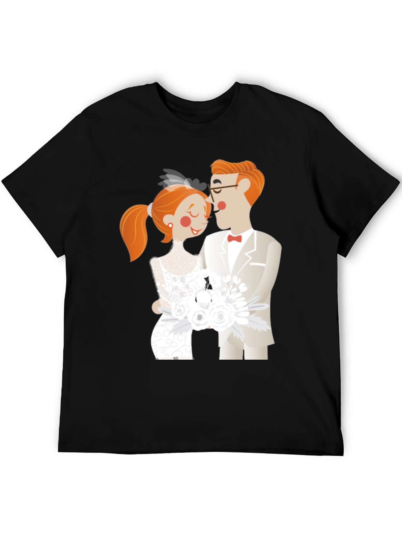 Black Cartoon Wedding Couple Black T-Shirt view 5