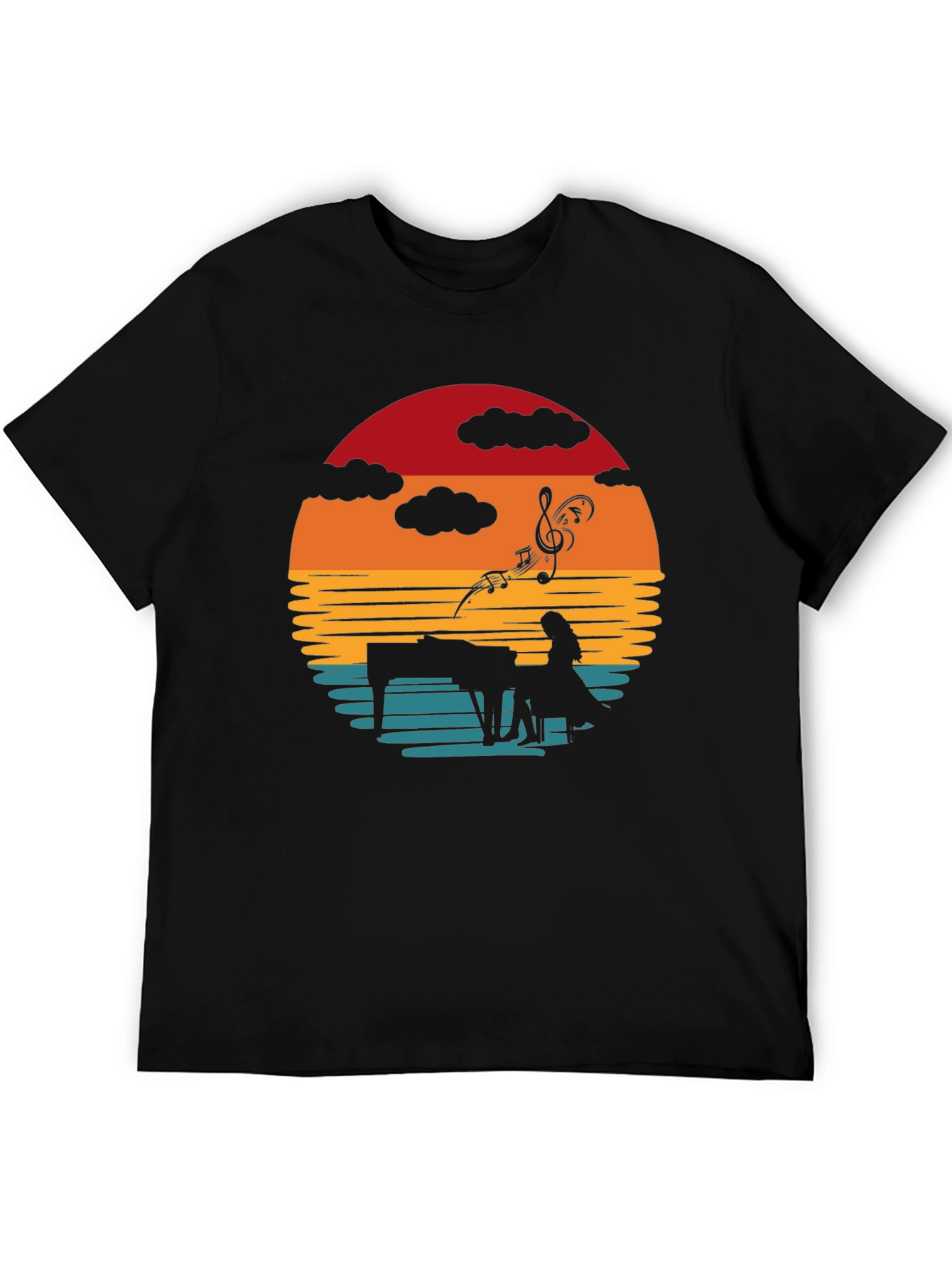Black Sunset Piano Player Graphic Tee view 5