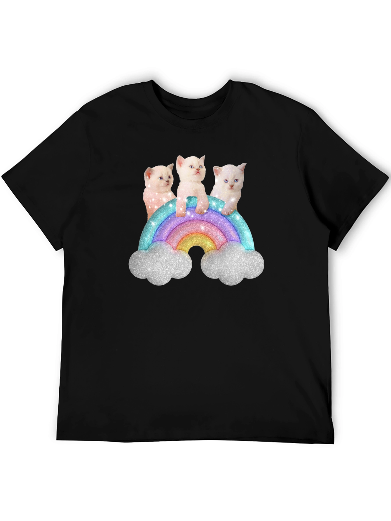 Black Cute Kitten Rainbow Graphic Tee - Black Unisex T-Shirt view 5