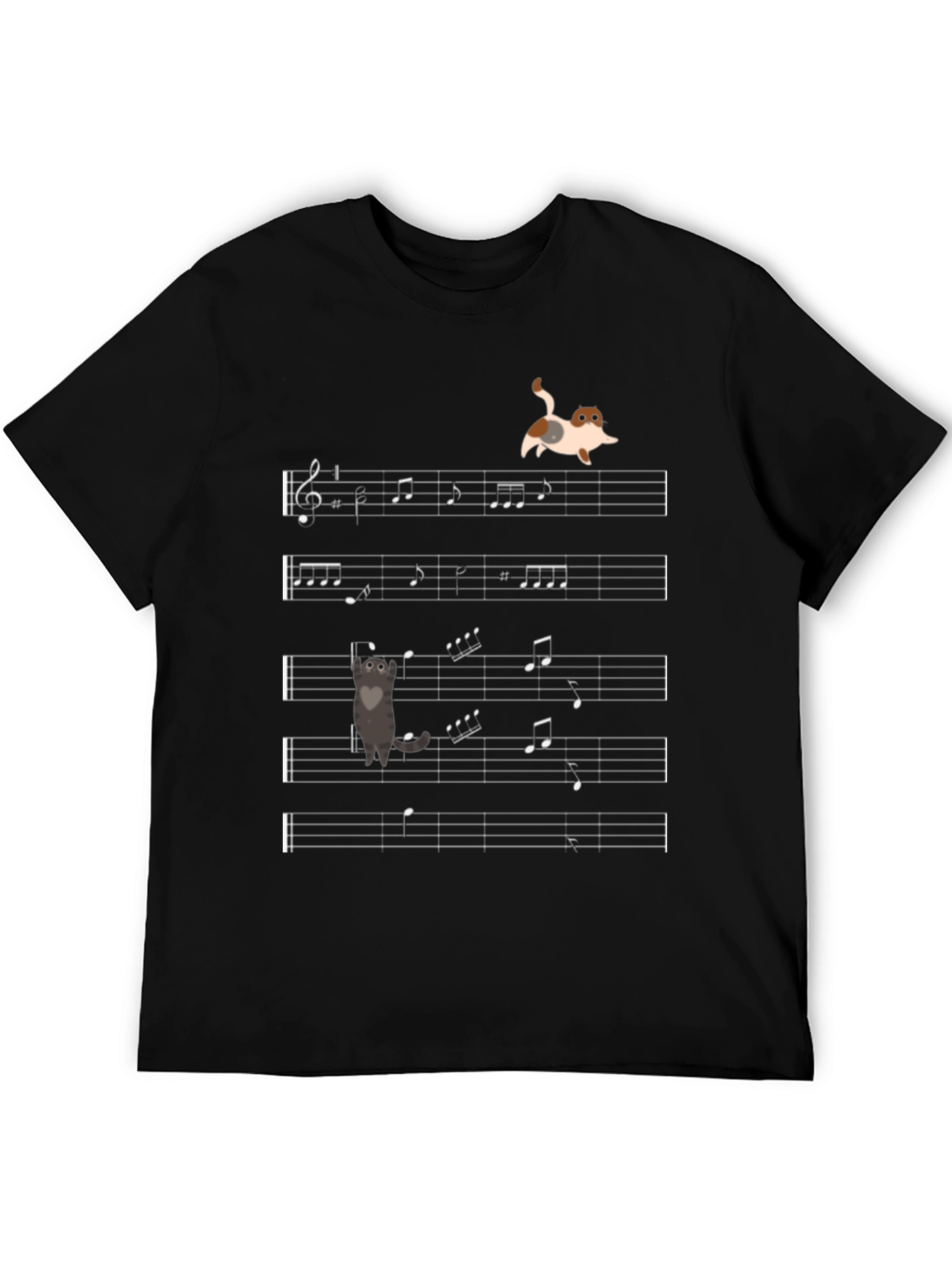 Black Musical Cats T-Shirt - Unique Music Note Design view 5