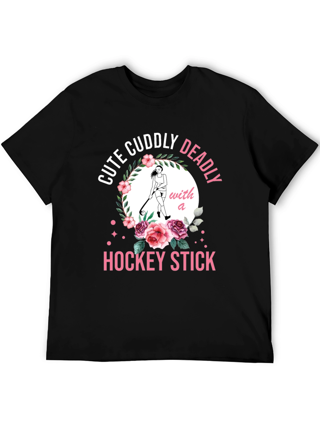 Black Cute Cuddly Deadly Hockey Stick T-Shirt view 5