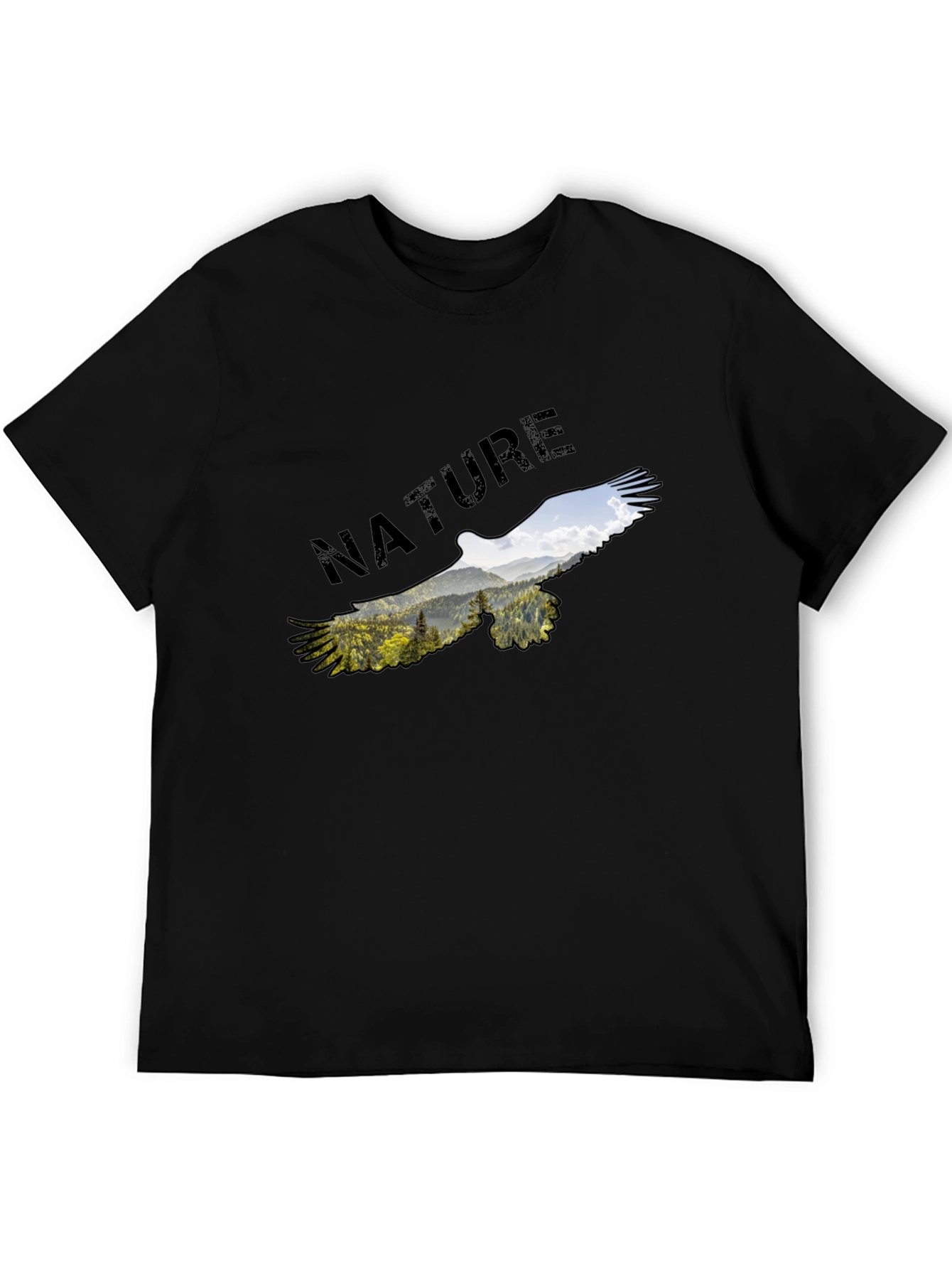 Black Nature Eagle Graphic Black T-Shirt view 5