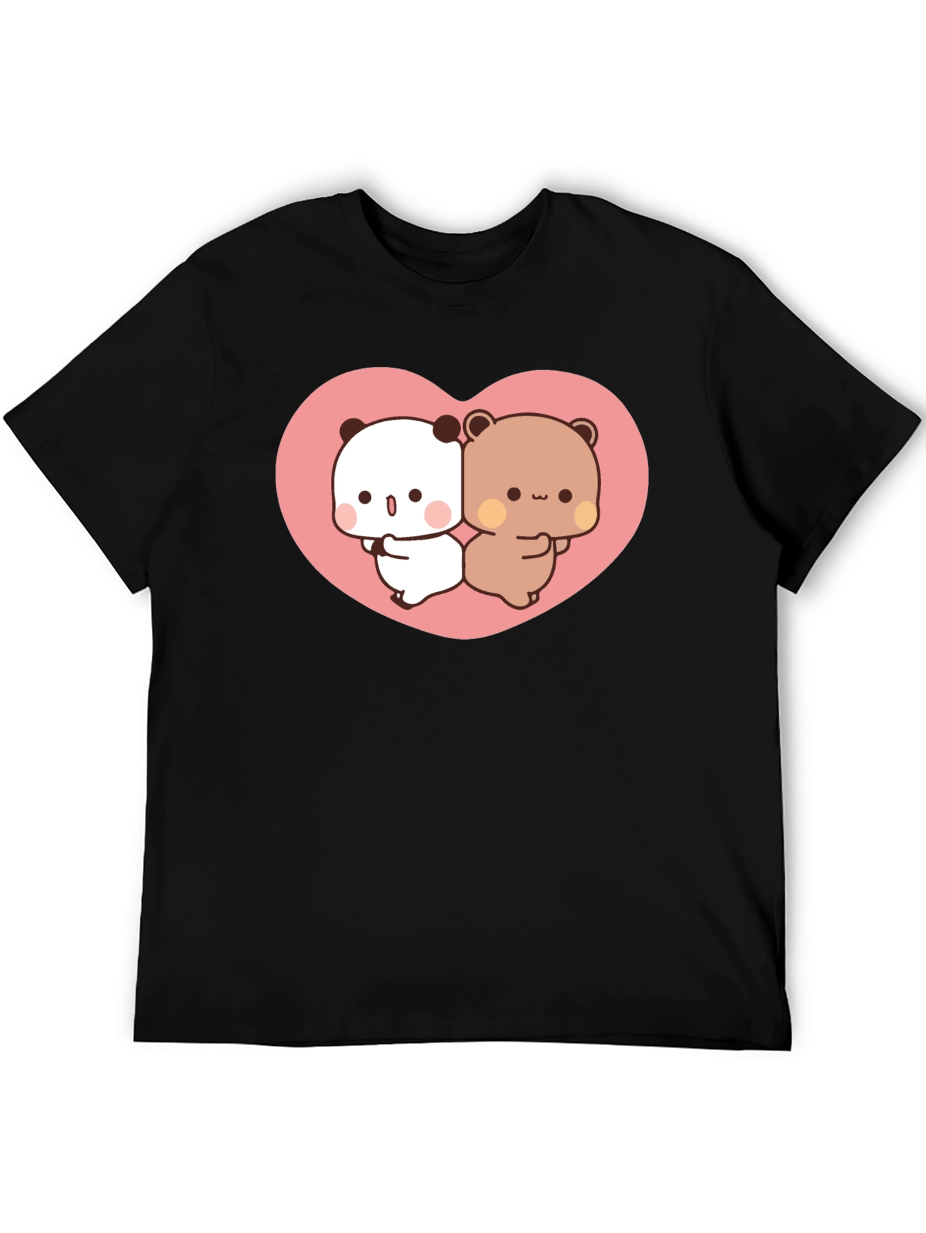Black Cute Kawaii Bear Heart Graphic Black T-Shirt view 5