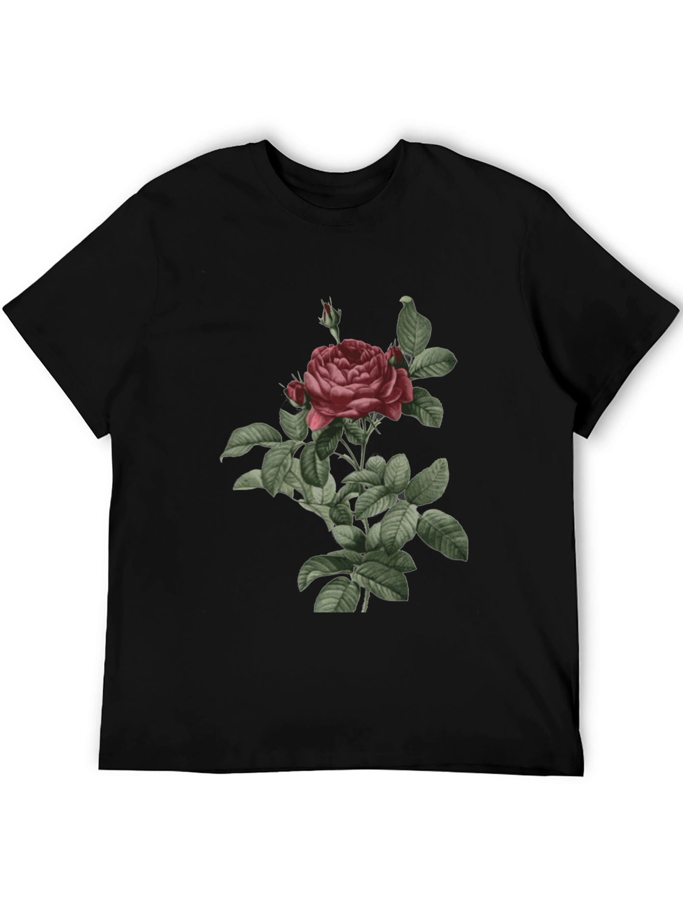 Black Vintage Rose Graphic Tee - Classic Botanical Design view 5