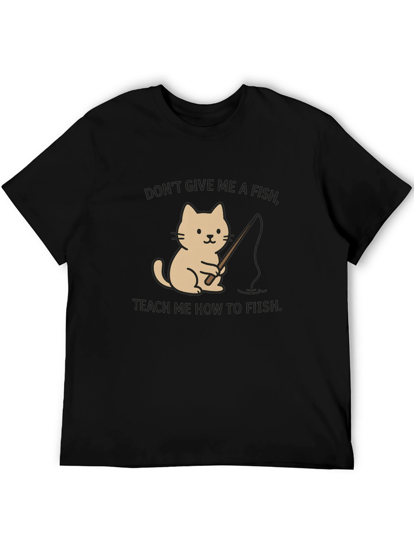 Black Funny Cat Fishing T-Shirt - Teach a Cat to Fish view 5