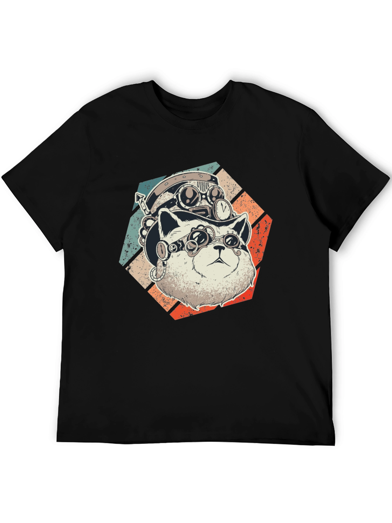 Black Steampunk Cat T-Shirt - Retro Style  view 5