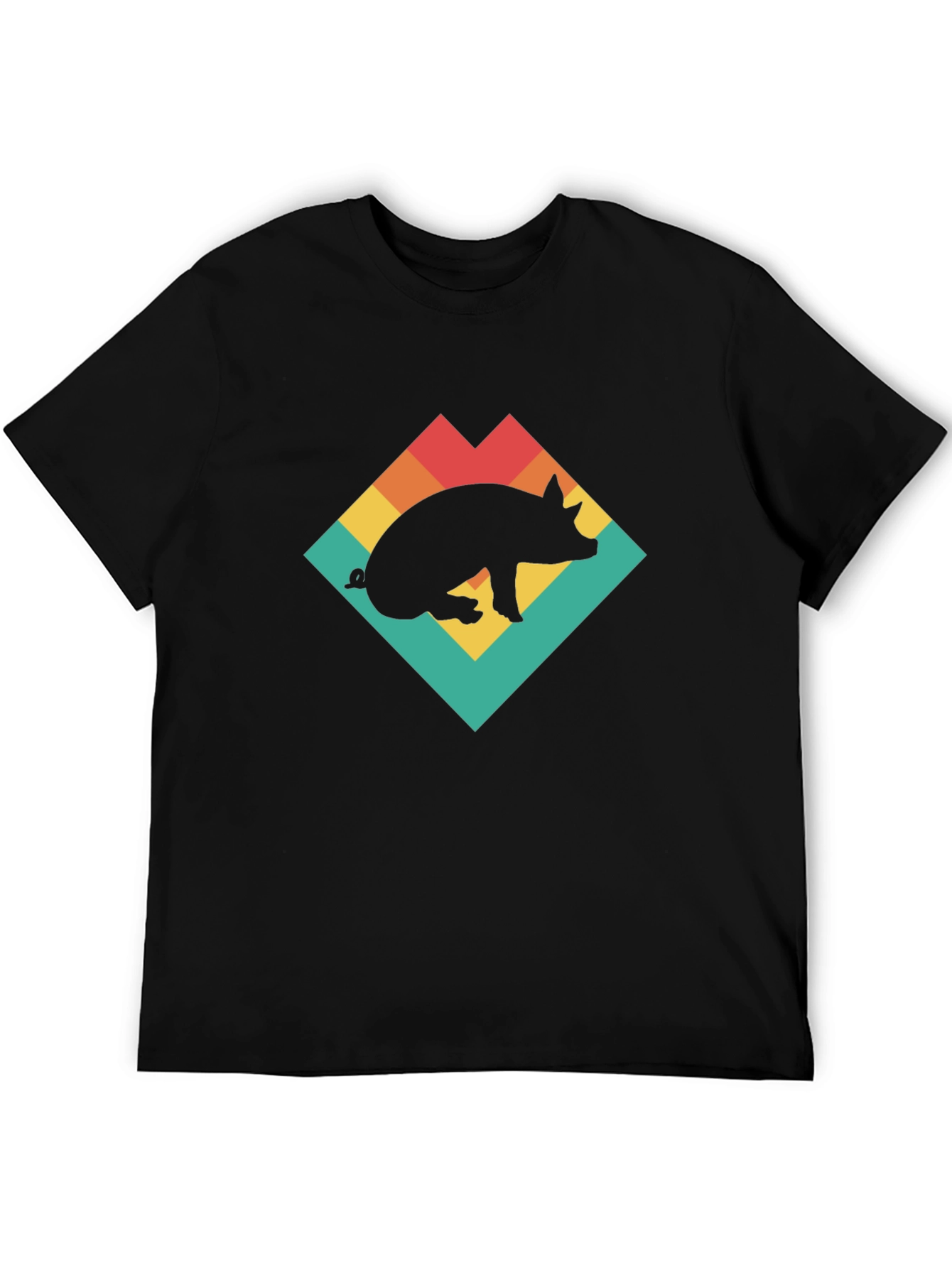 Black Retro Pig Graphic T-Shirt - Black view 5