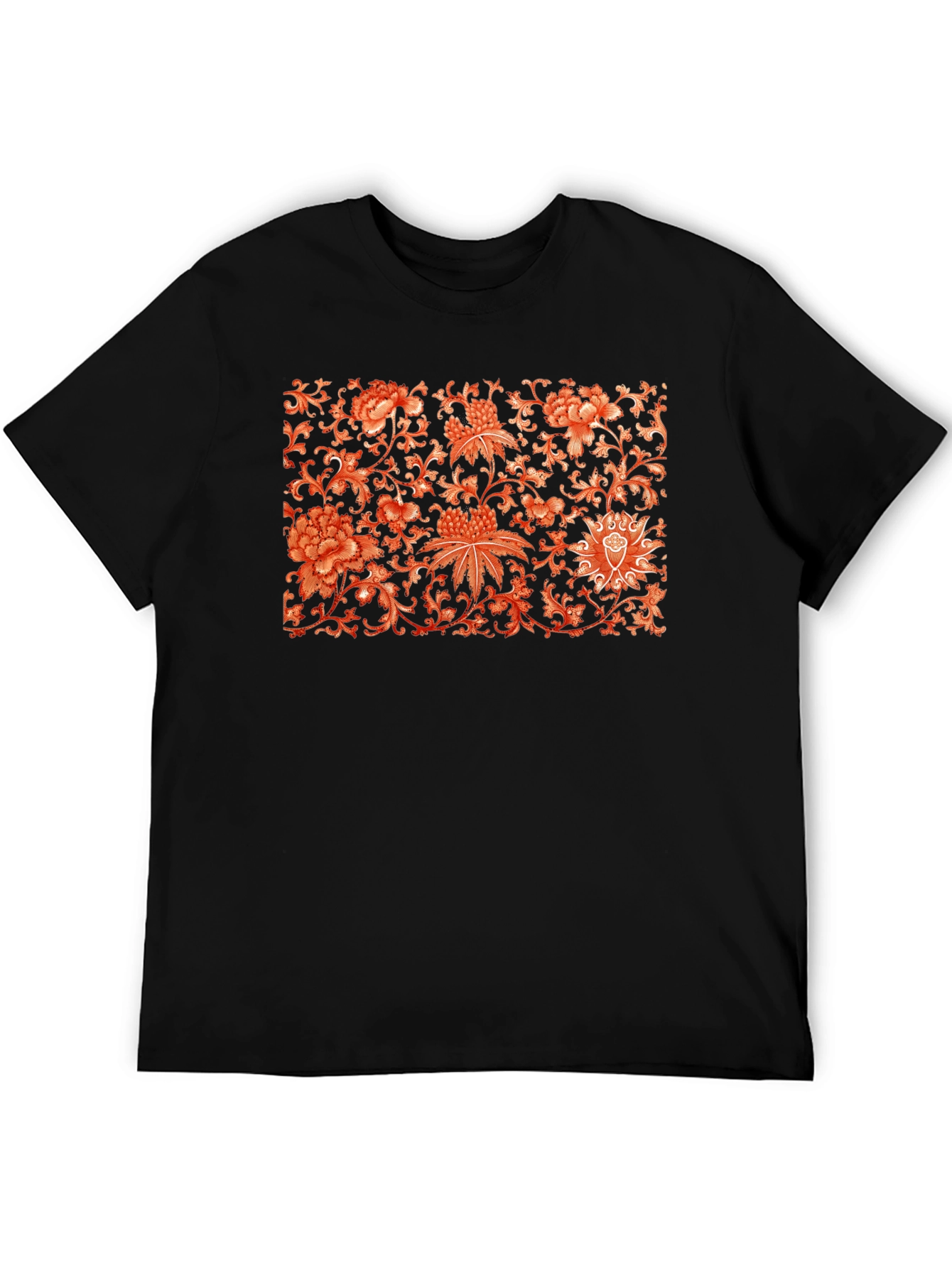 Black Floral Pattern Graphic Print T-Shirt view 5