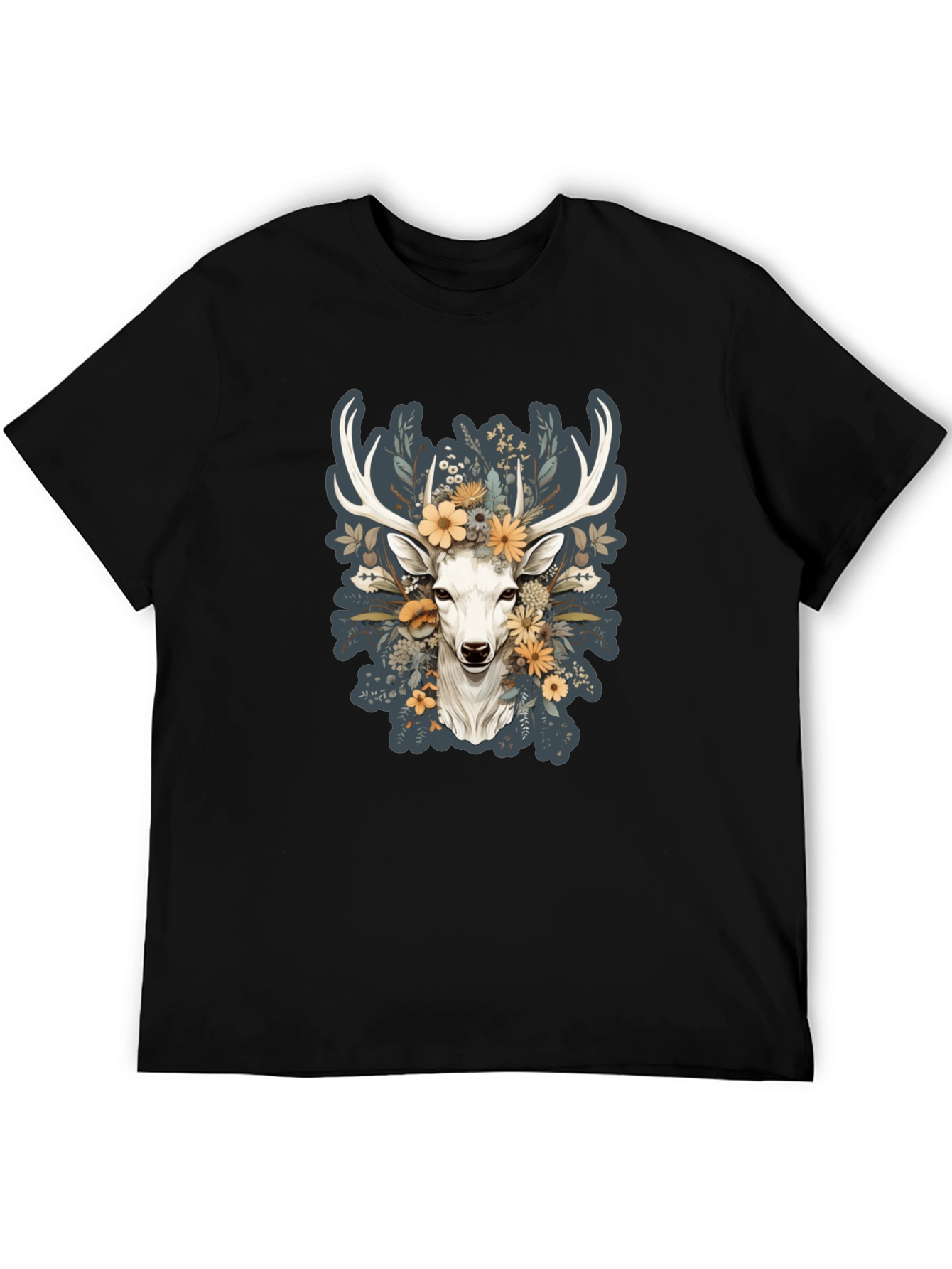 Black Floral Deer Graphic Tee - Nature Inspired Menswear view 5