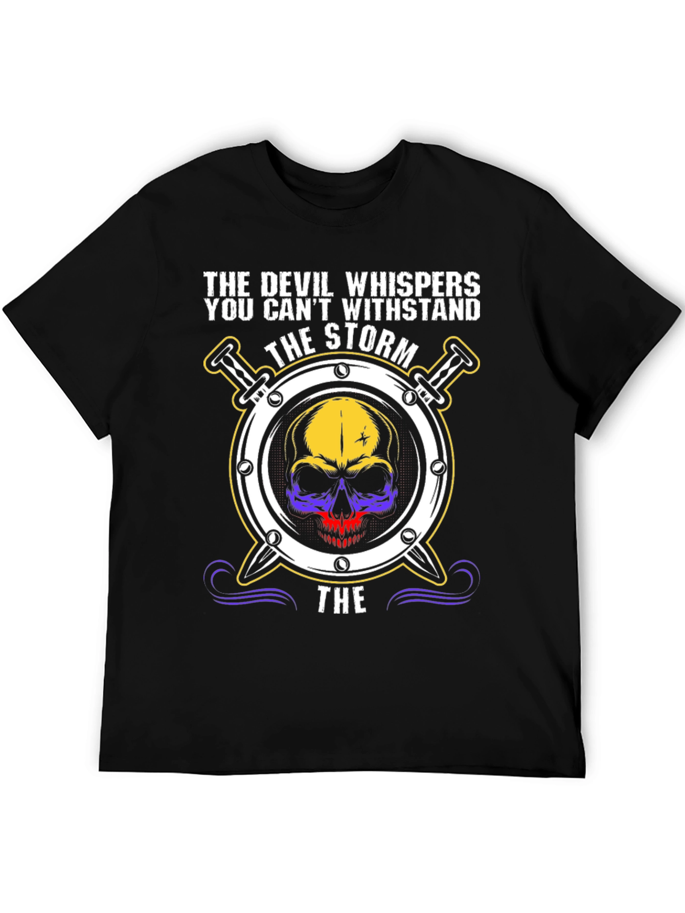 Black The Devil Whispers T-Shirt: Storm Skull Design view 5