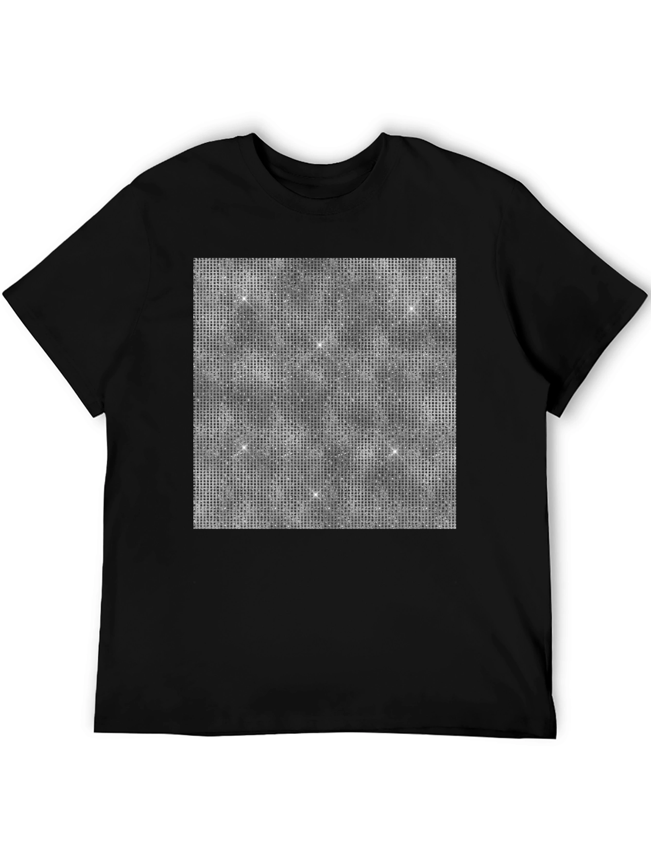 Black Glitter Grid Men's Black T-Shirt view 5