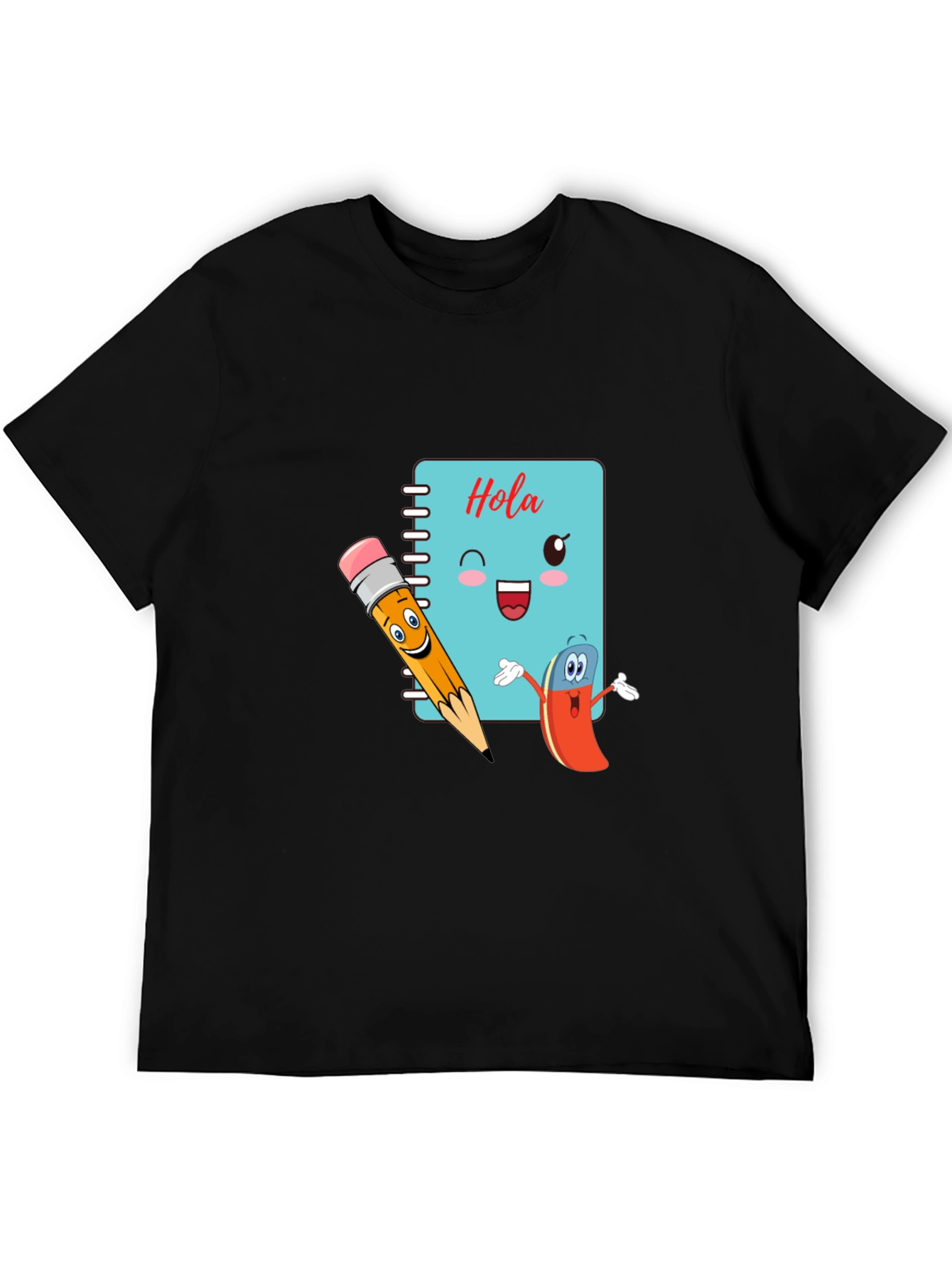Black Hola Notebook Cartoon Black T-shirt view 5