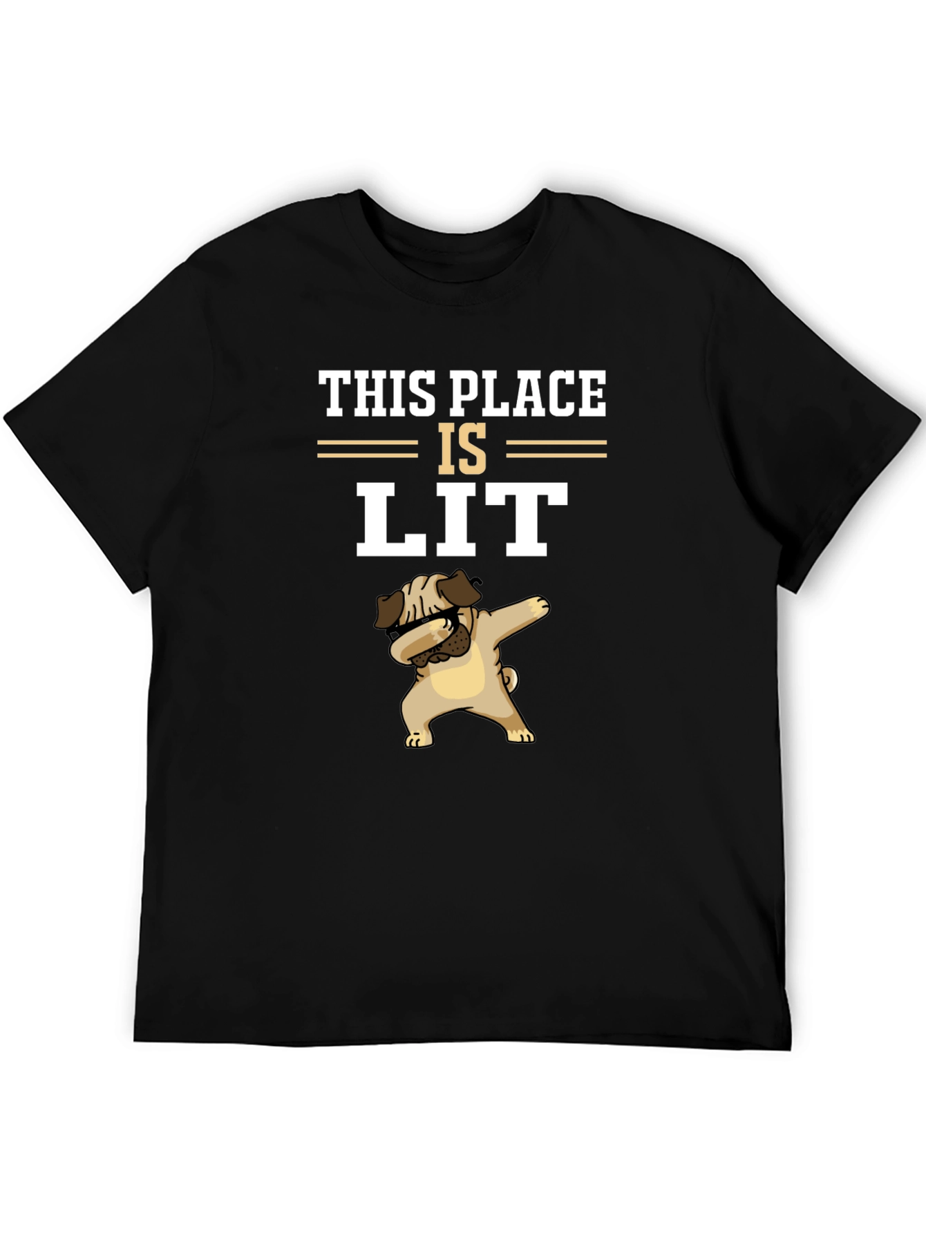 Black This Place Is Lit Pug T-Shirt view 5