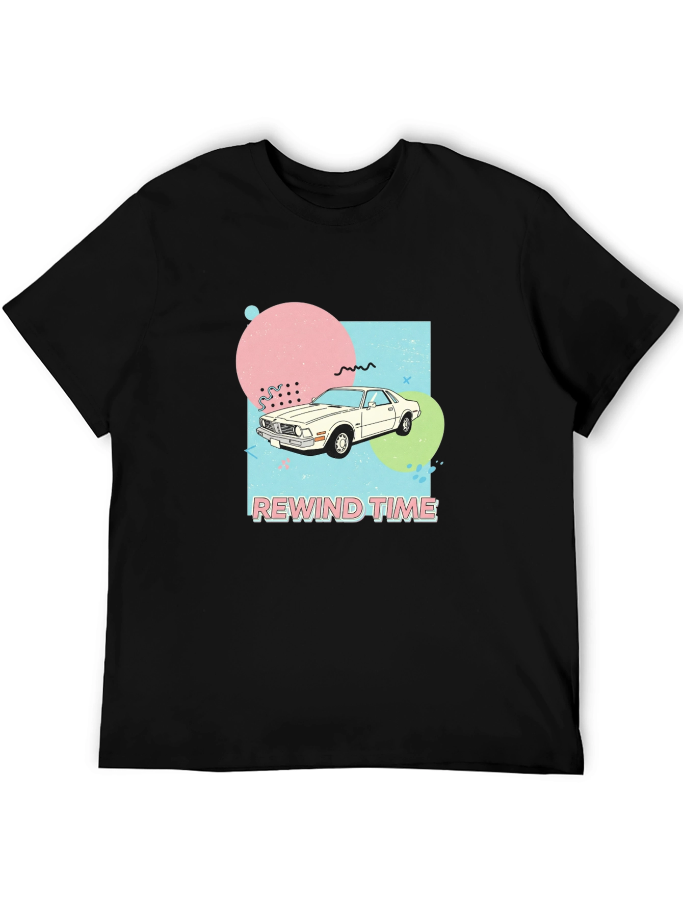 Black Rewind Time Retro Car Graphic T-Shirt view 5
