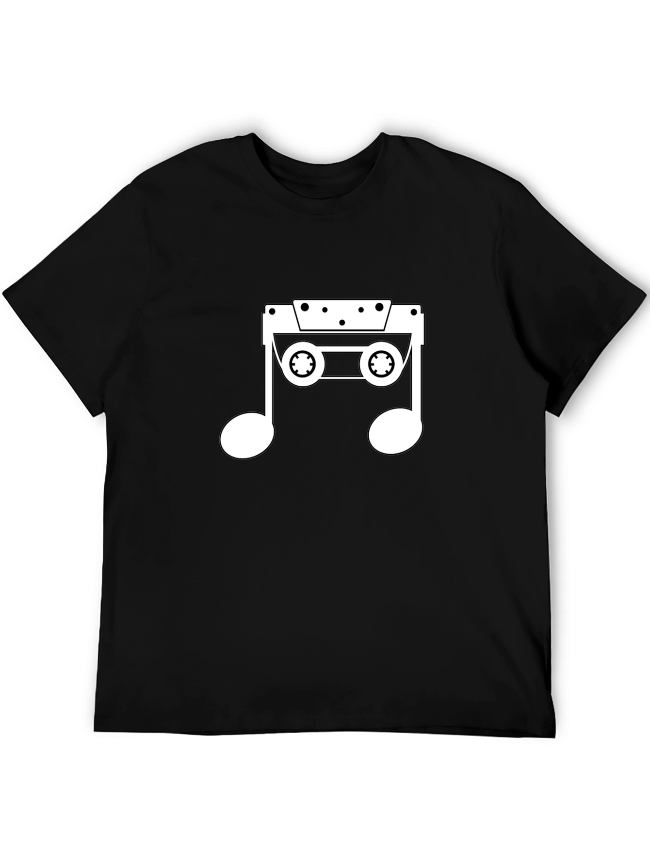 Black Retro Music Note Cassette T-Shirt view 5