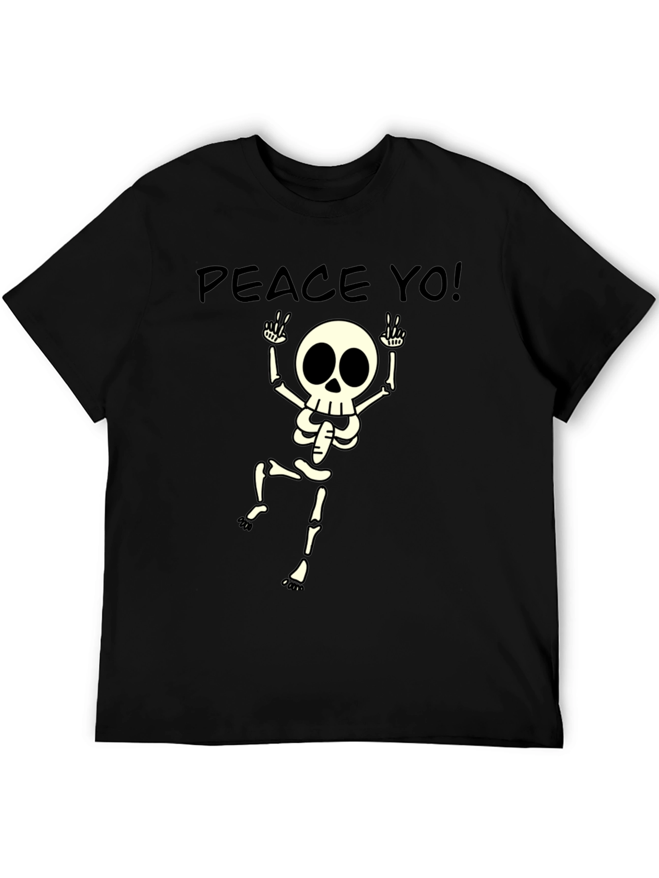 Black Peace Yo! Skeleton Graphic Black T-Shirt view 5