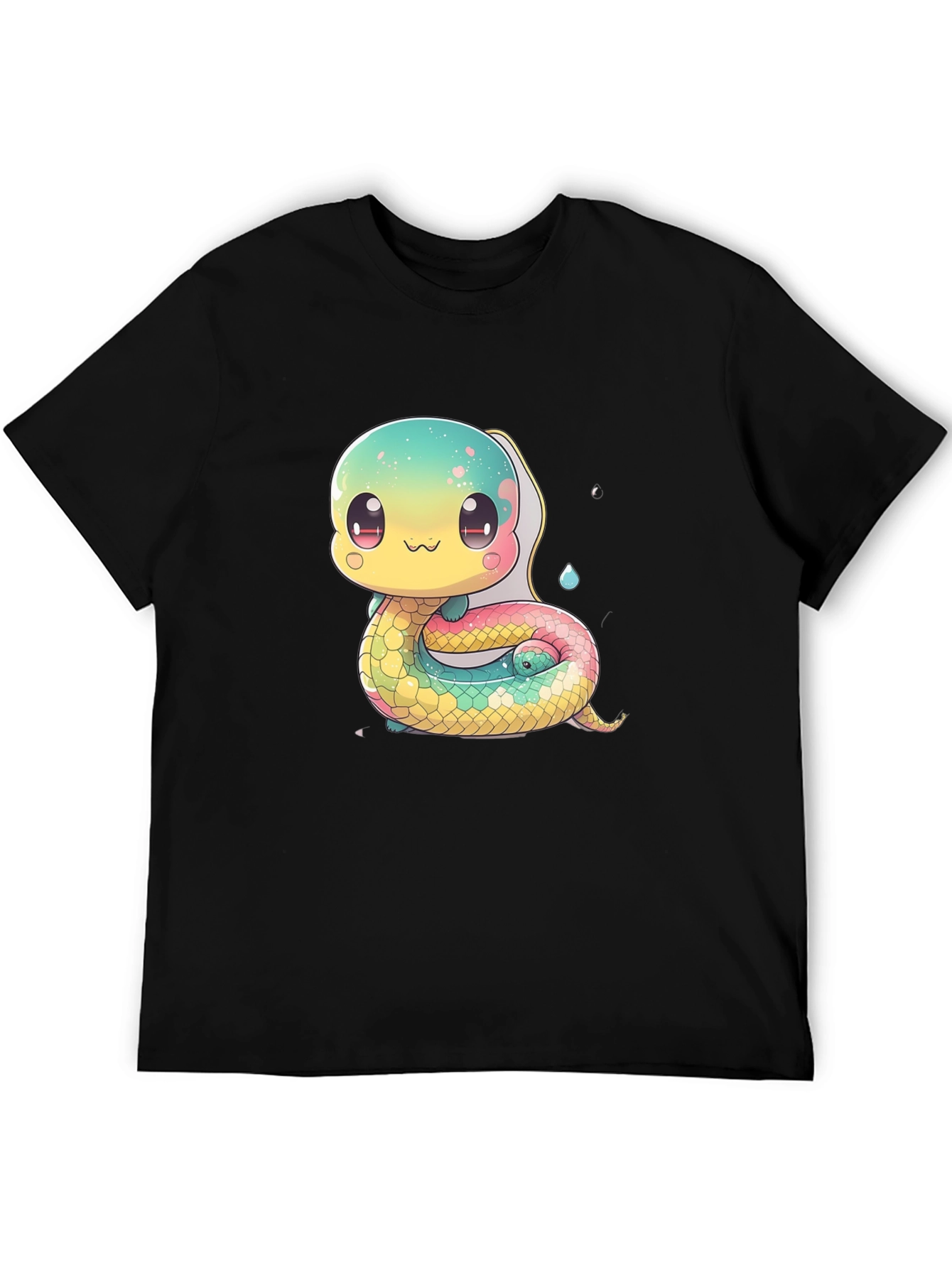 Black Cute Cartoon Snake Black T-Shirt view 5