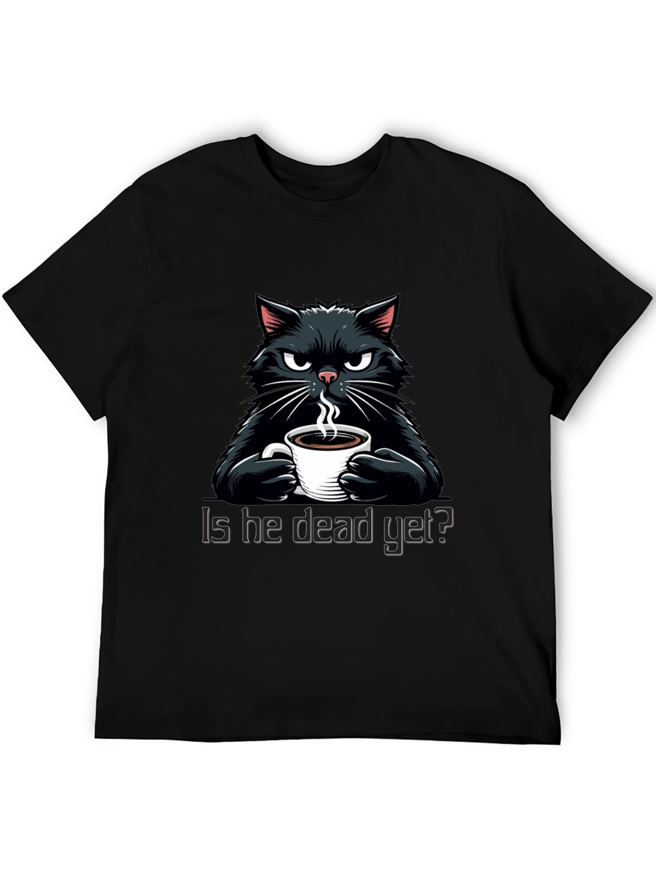 Black Grumpy Cat Coffee T-Shirt - "Is He Dead Yet?" view 5