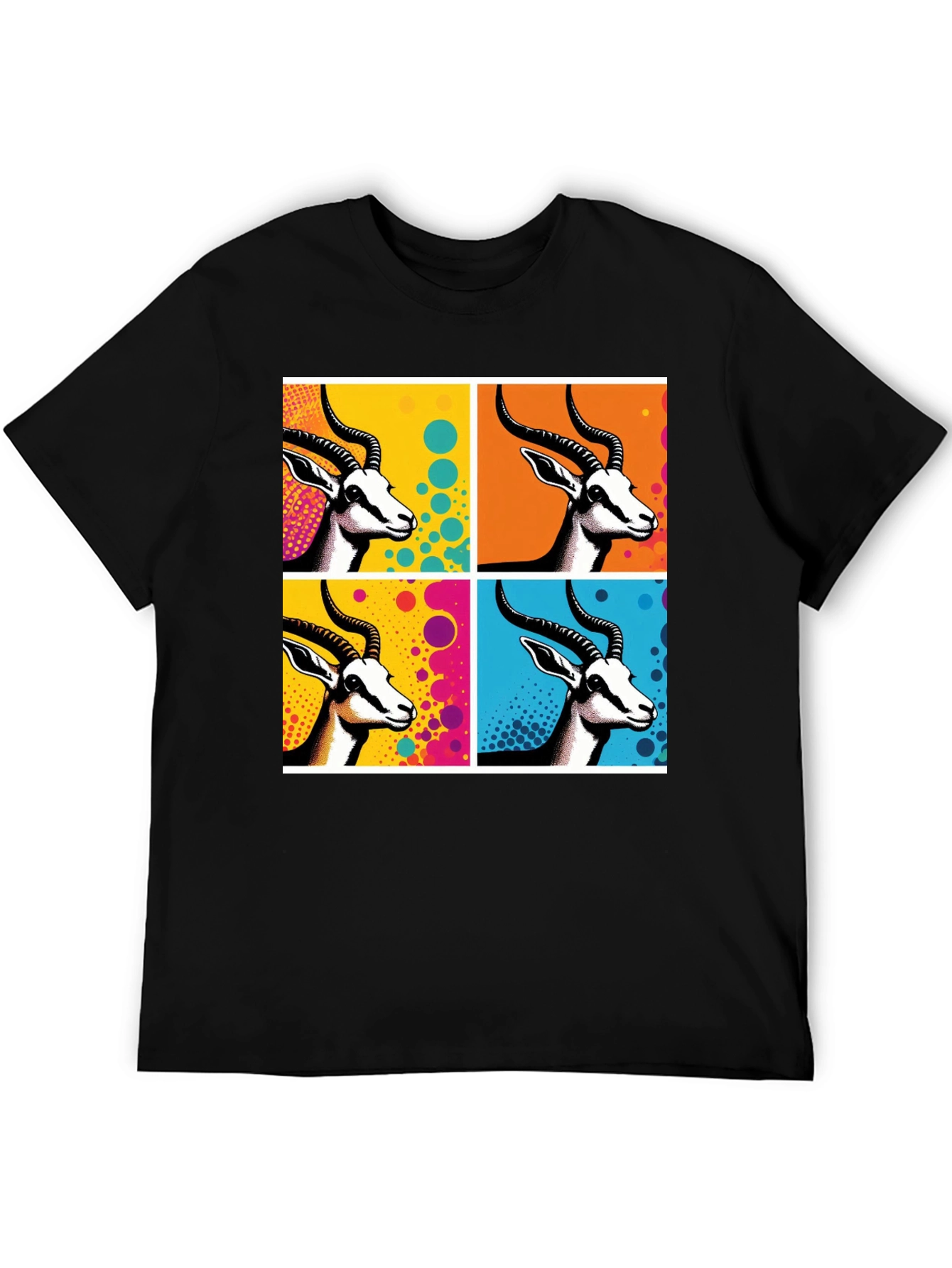 Black Pop Art Gazelle Graphic Tee - Stylish Men's Black T-Shirt view 5