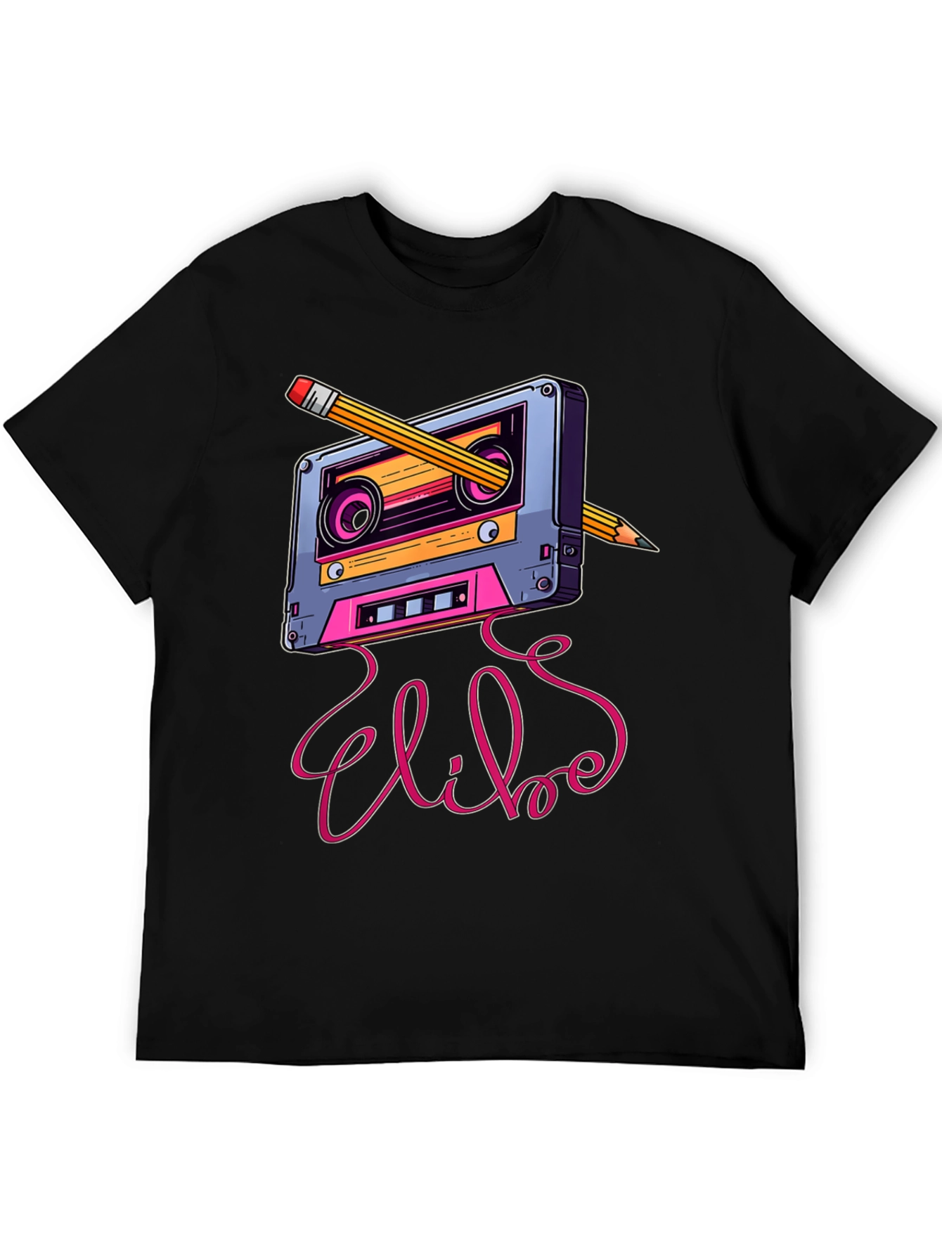 Black Retro Cassette Tape & Pencil Graphic Tee view 5