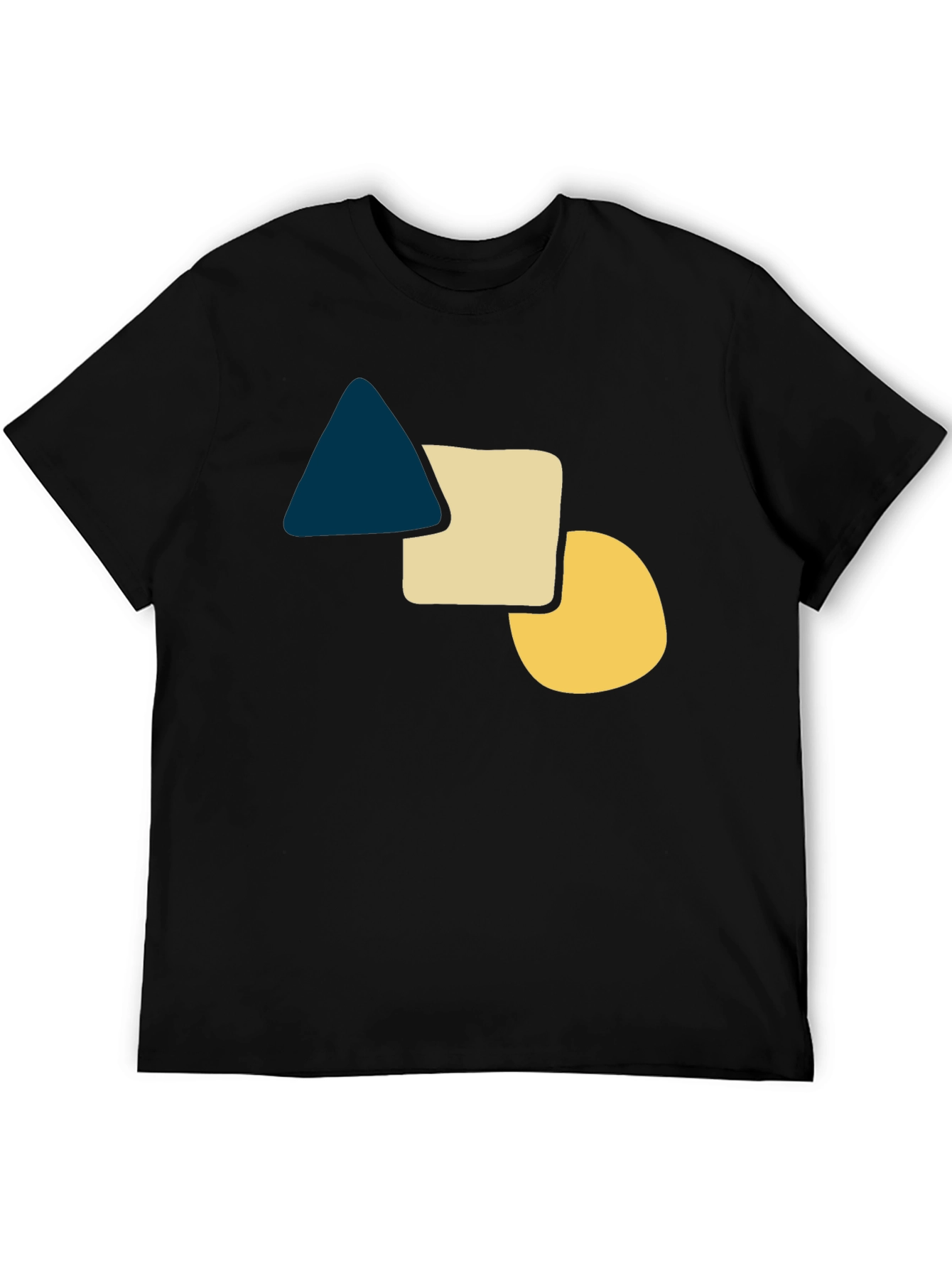 Black Geometric Shapes Graphic Tee - Casual Black T-Shirt view 5