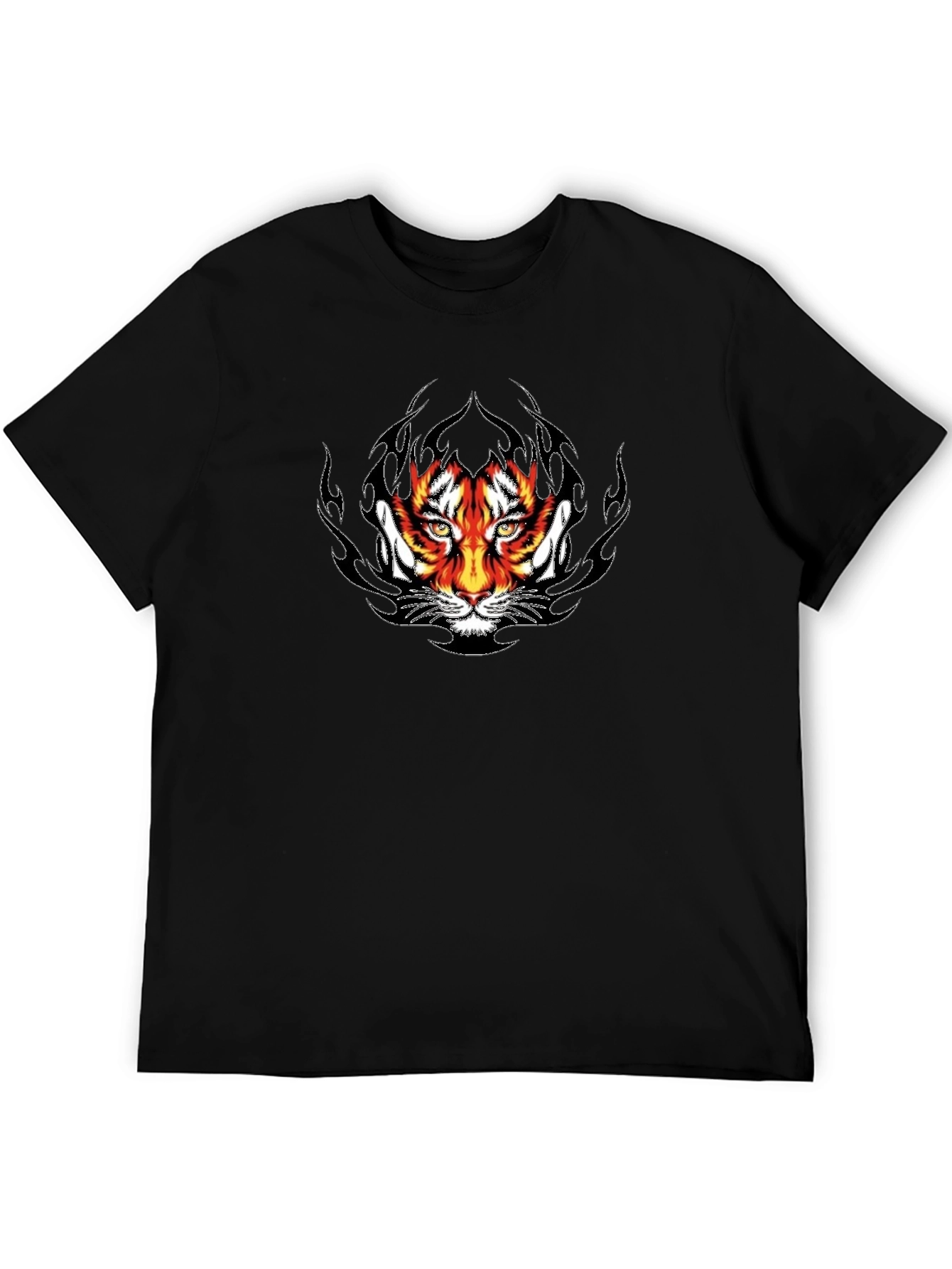Black Fiery Tiger Graphic Black T-Shirt view 5