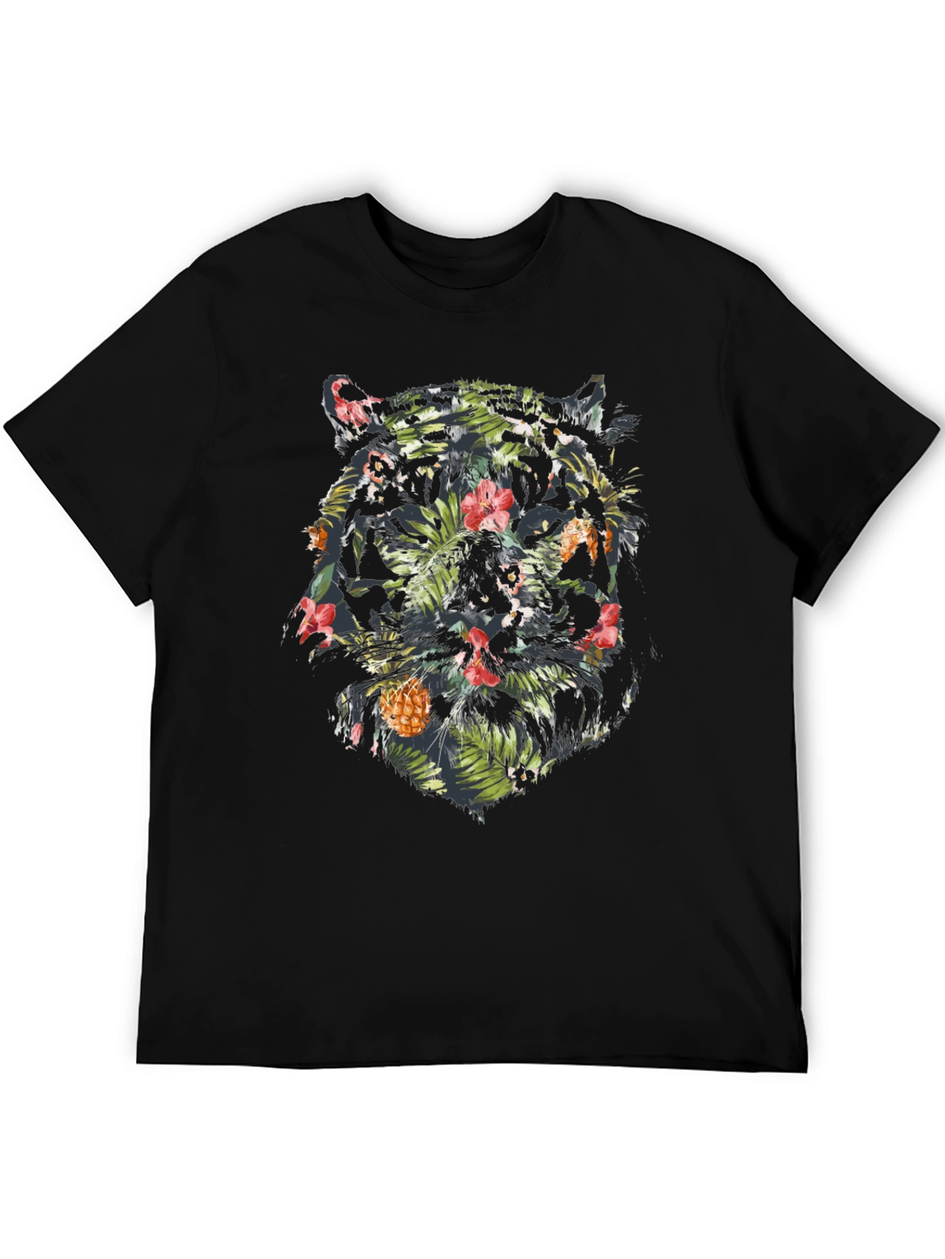Black Tropical Tiger Graphic Tee - Black Cotton Blend Shirt view 5
