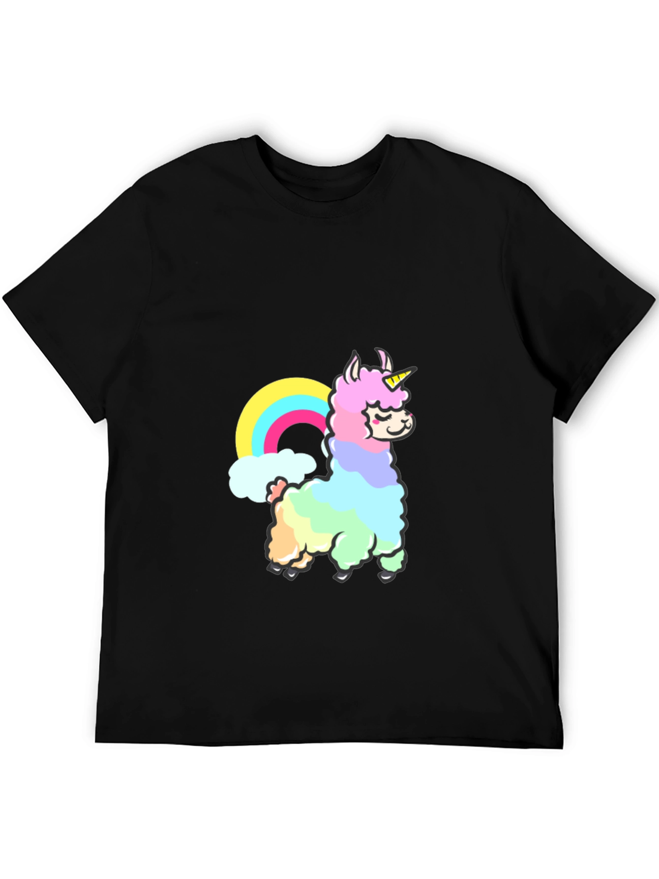 Black Rainbow Llama Unicorn Graphic T-Shirt view 5