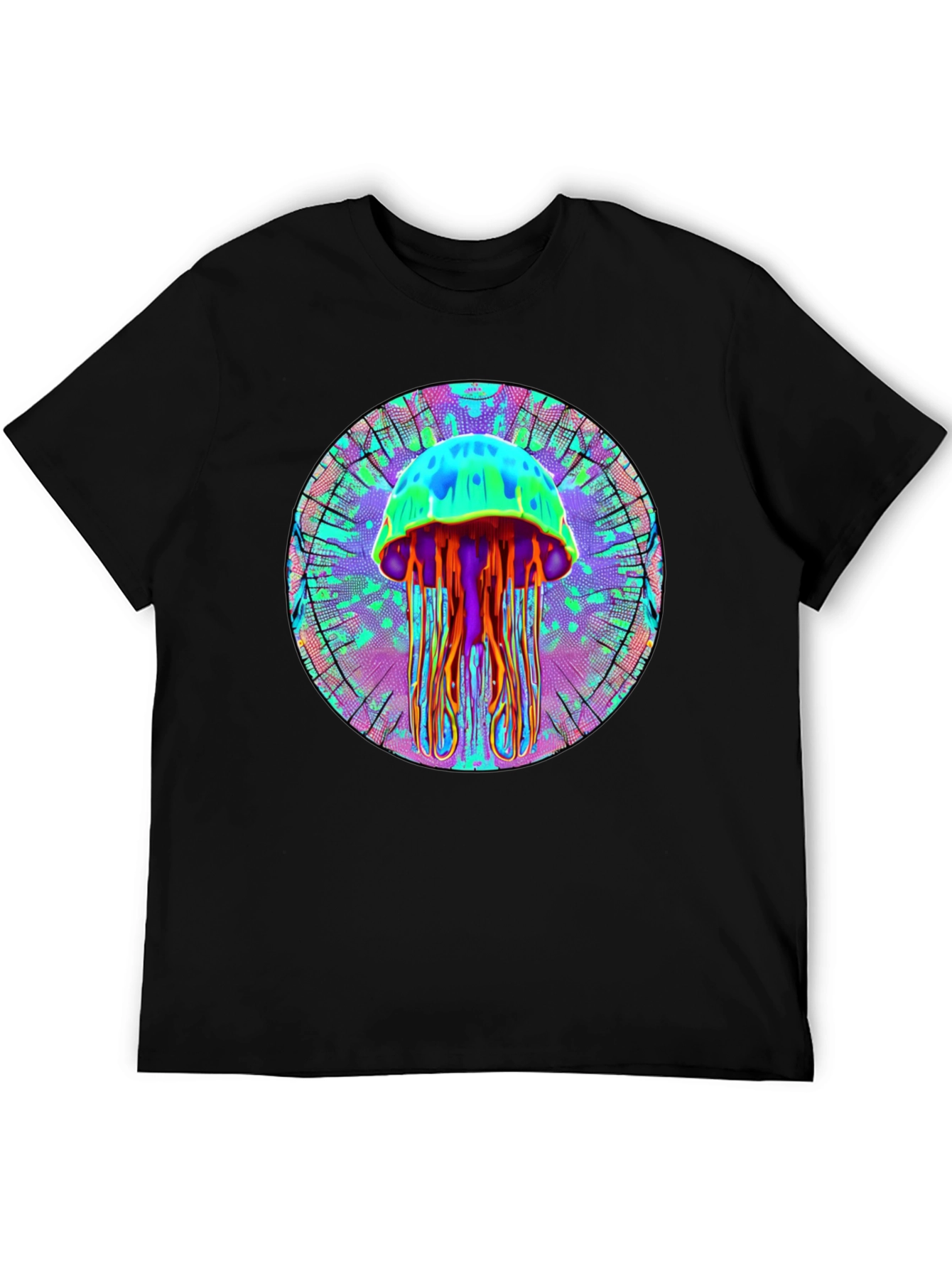 Black Psychedelic Jellyfish Graphic Tee - Black Cotton Shirt view 5