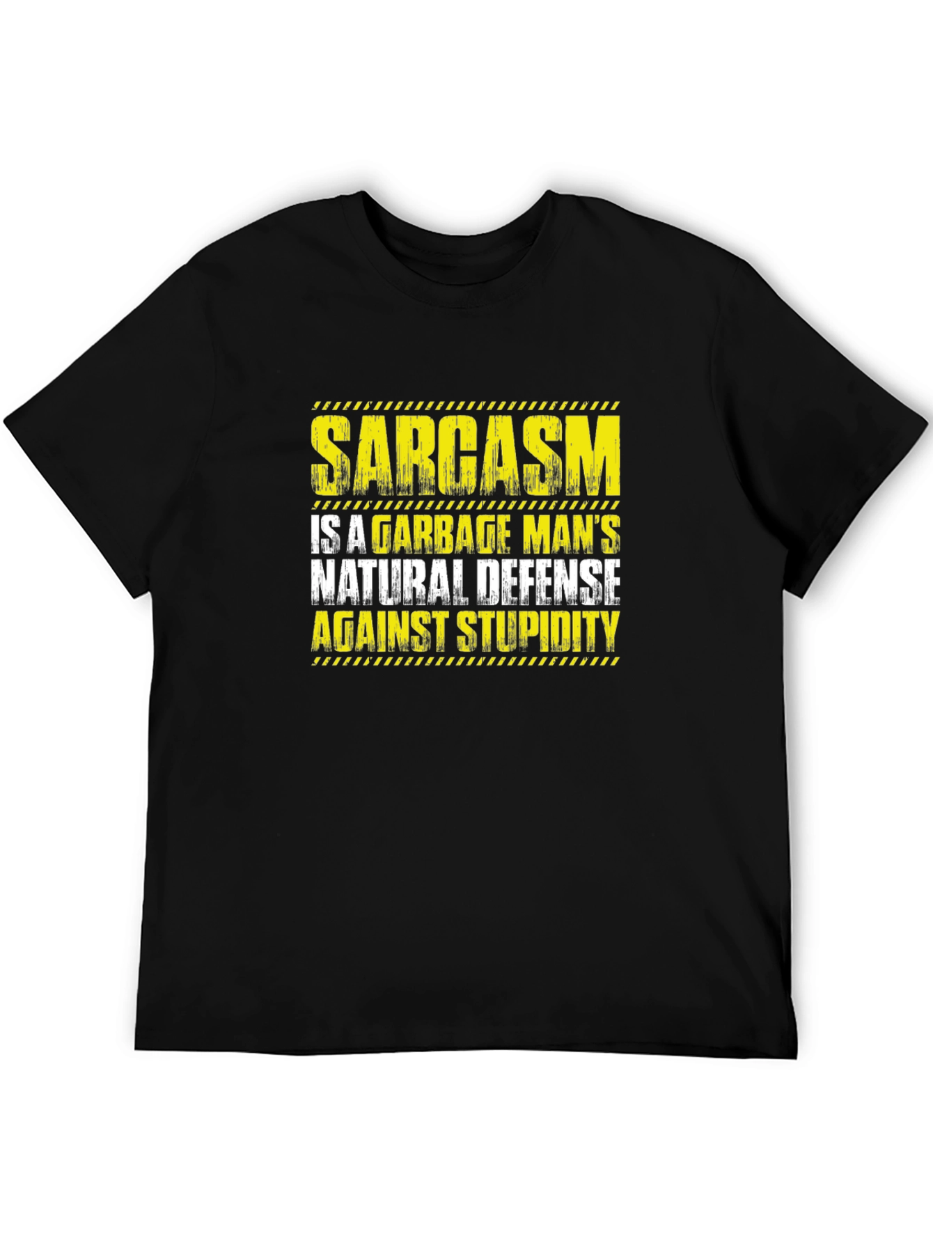 Black Sarcasm Garbage Man's Natural Defense T-Shirt view 5