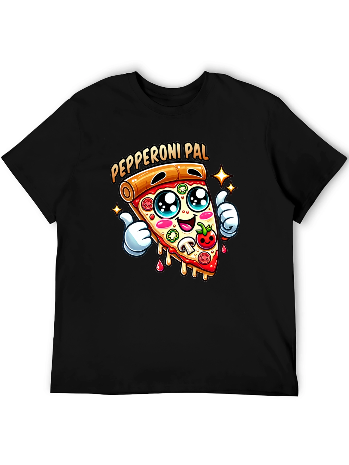 Black Pepperoni Pal Graphic Tee - Fun Pizza T-Shirt view 5
