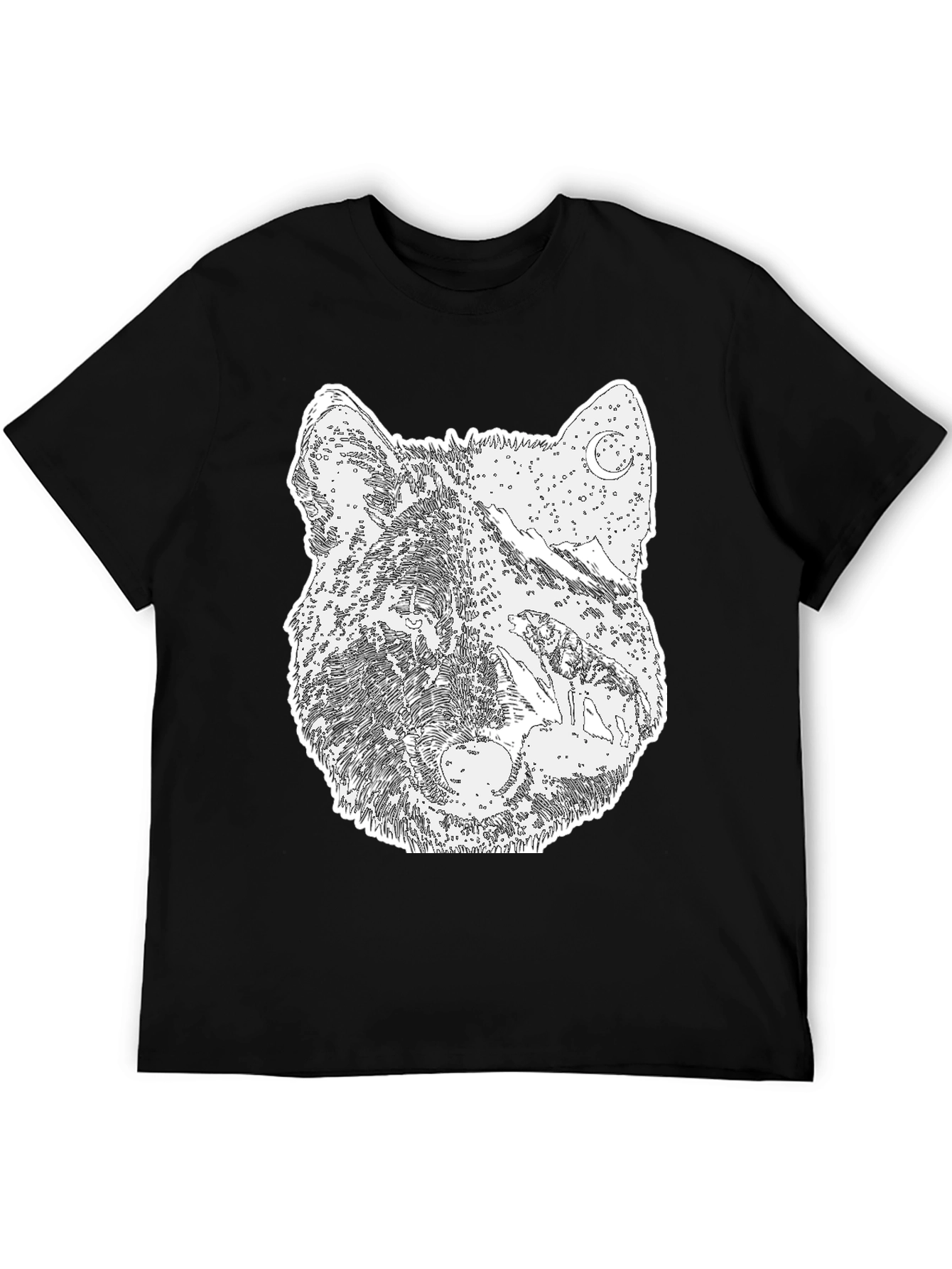 Black Wolf Graphic Print Tee - Black Cotton Blend view 5