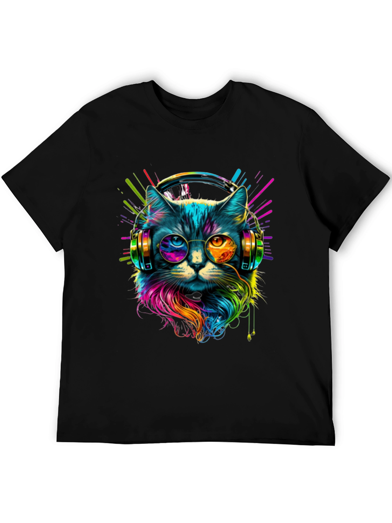 Black Neon Cat DJ T-Shirt - Unique Graphic Tee view 5