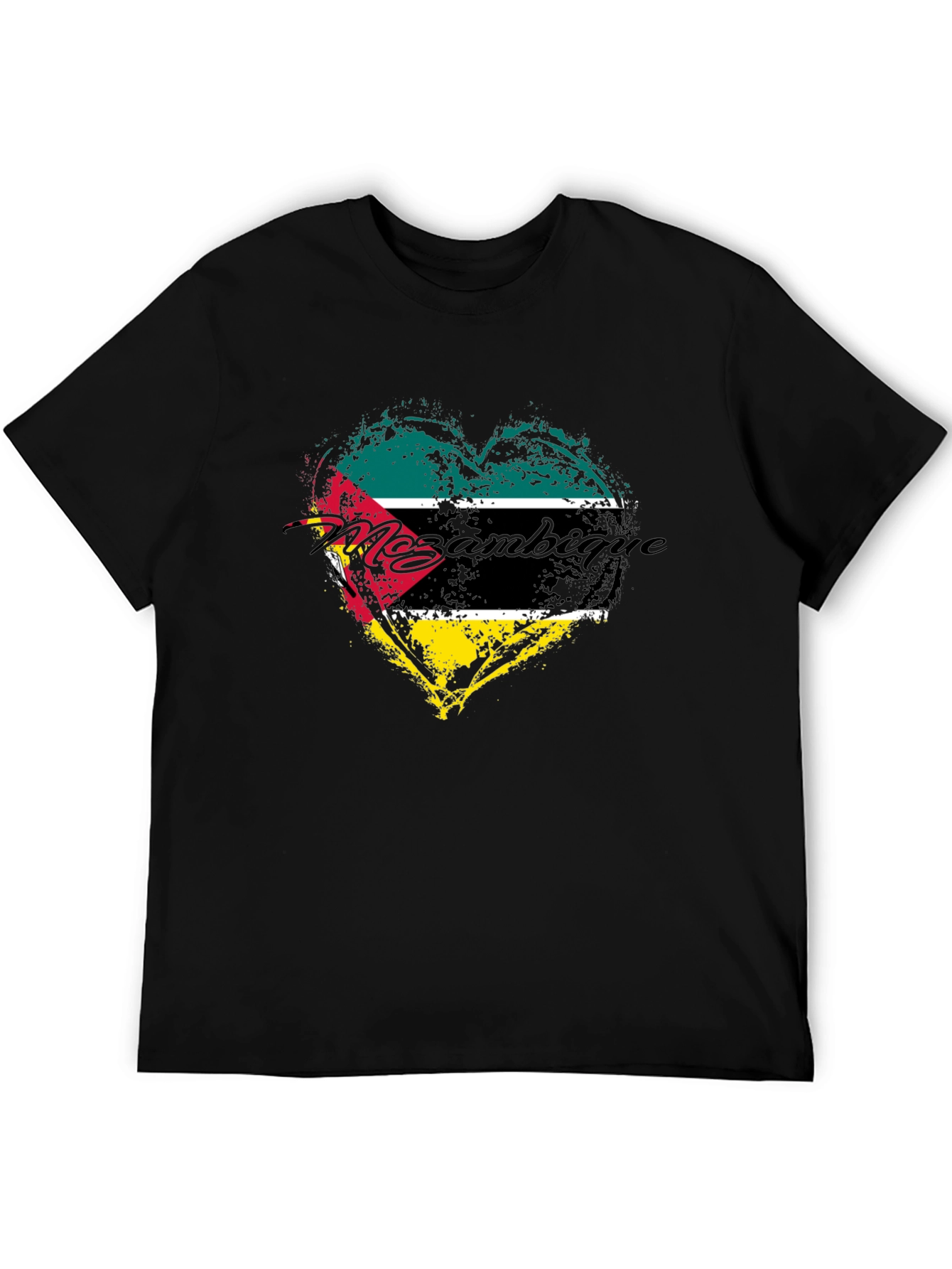 Black Mozambique Flag Heart Graphic T-Shirt - Black view 5