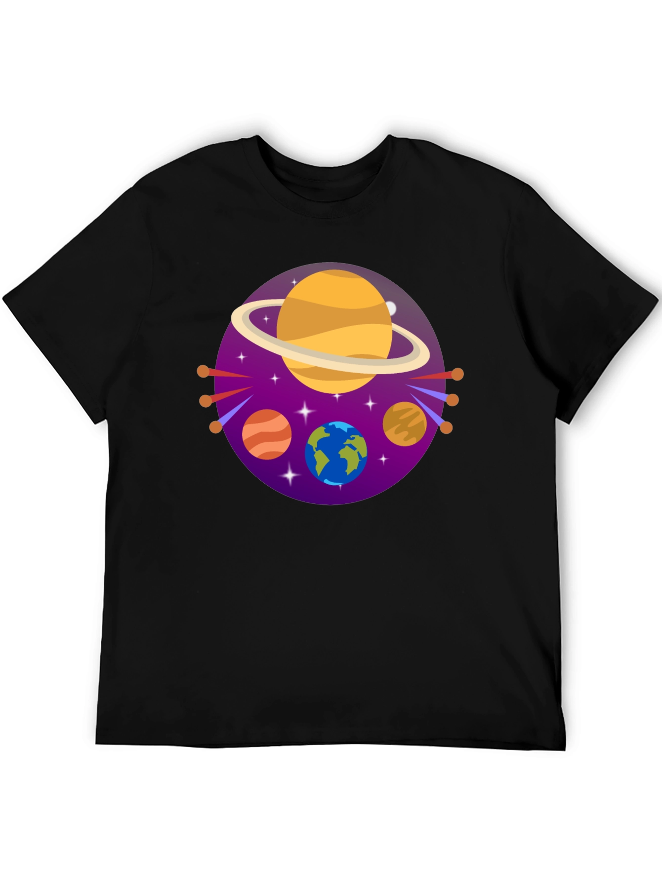 Black Cosmic Planets Graphic Tee - Black Cotton Blend view 5