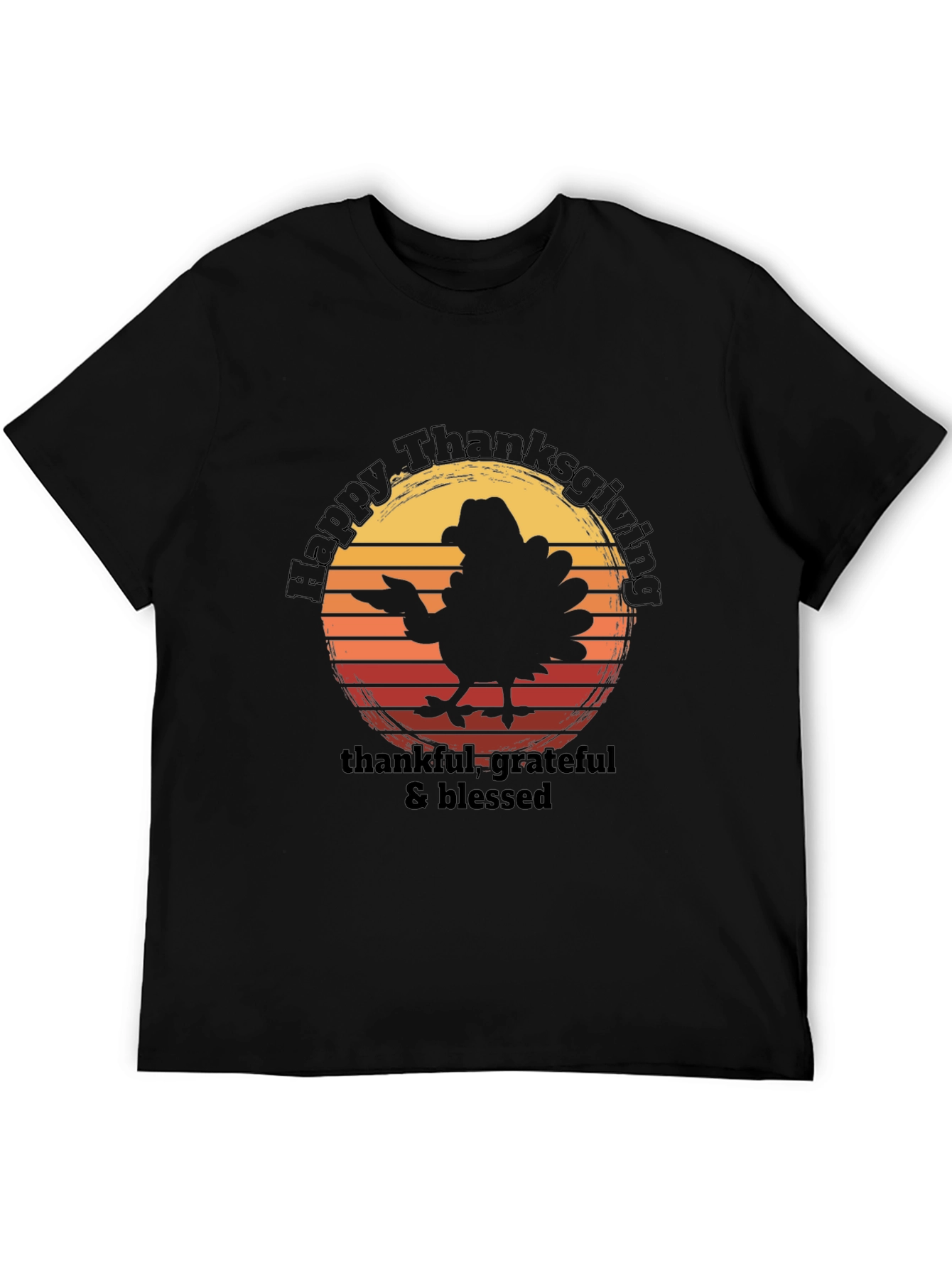 Black Happy Thanksgiving Turkey Graphic T-Shirt view 5
