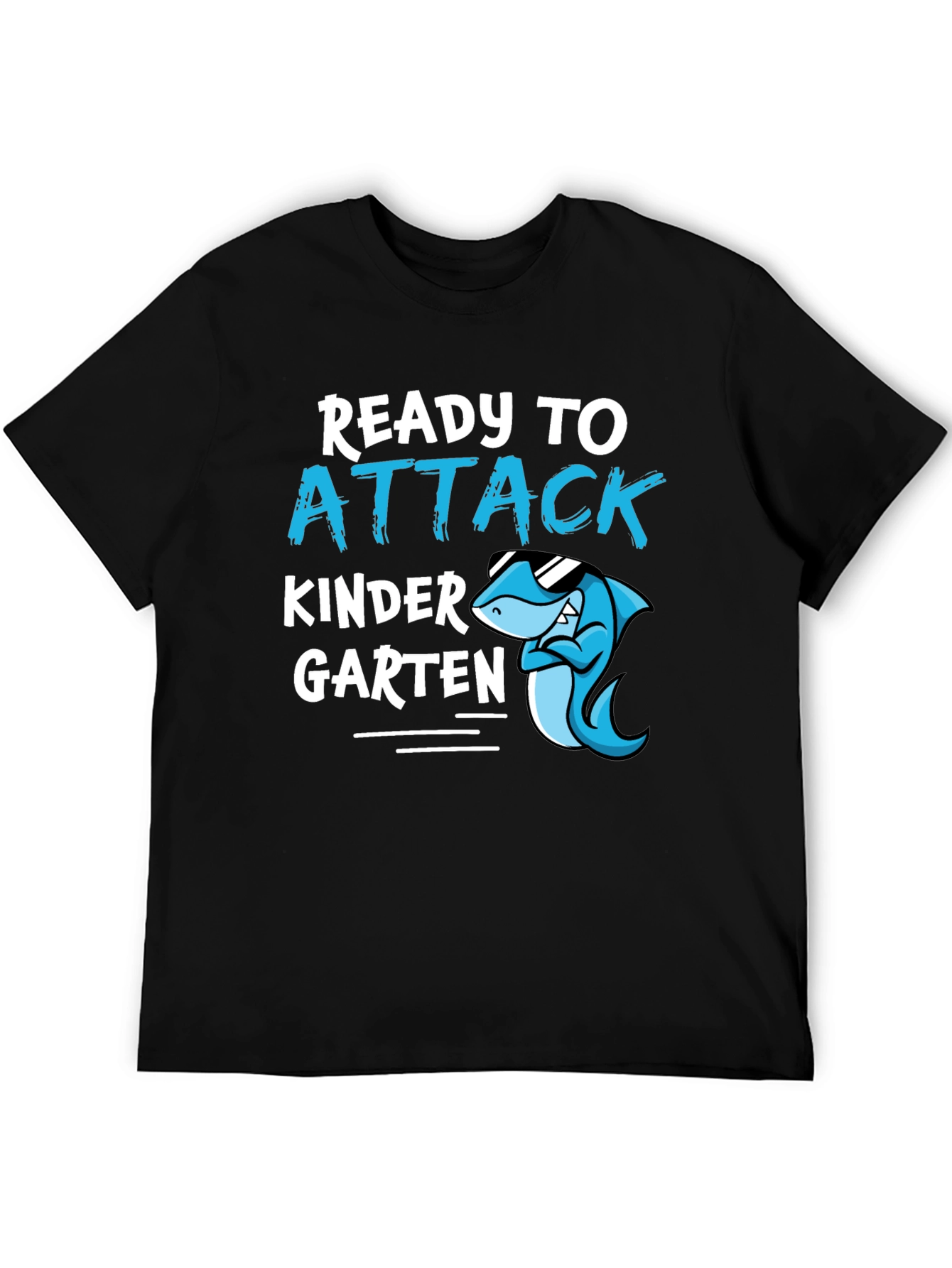 Black Ready to Attack Kindergarten Shark T-Shirt view 5