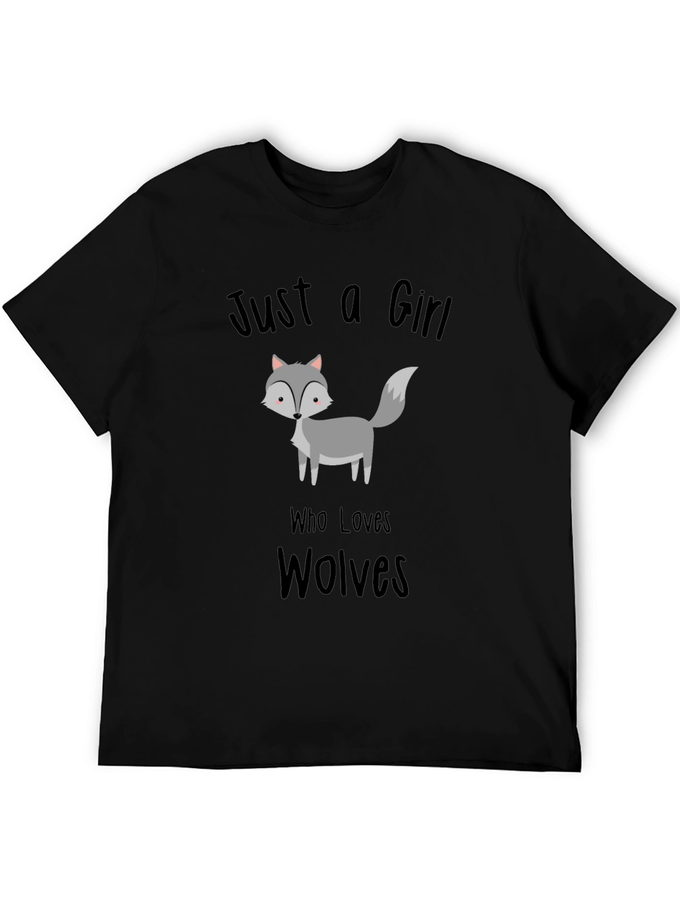 Black Just a Girl Who Loves Wolves T-Shirt, Black view 5