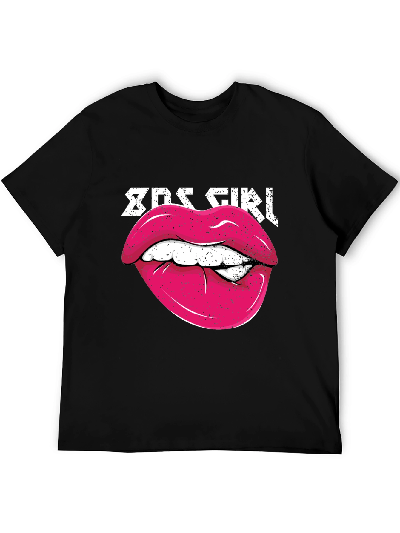 Black 80s Girl Lips Graphic Tee - Retro Style Shirt view 5