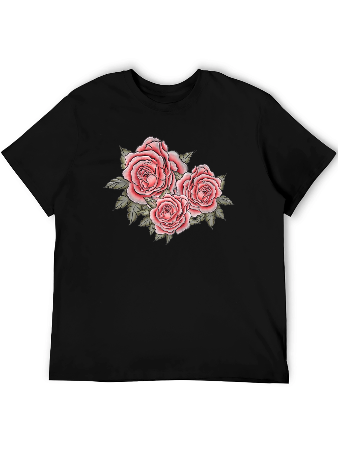 Black Floral Roses Graphic Black T-Shirt view 5