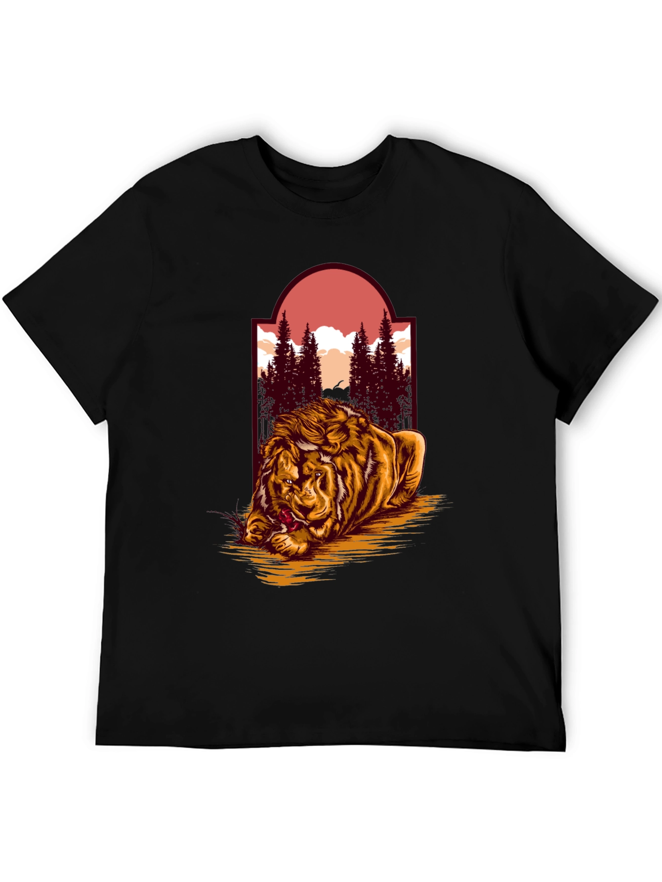 Black Lion & Landscape Graphic Tee - Unique Design view 5