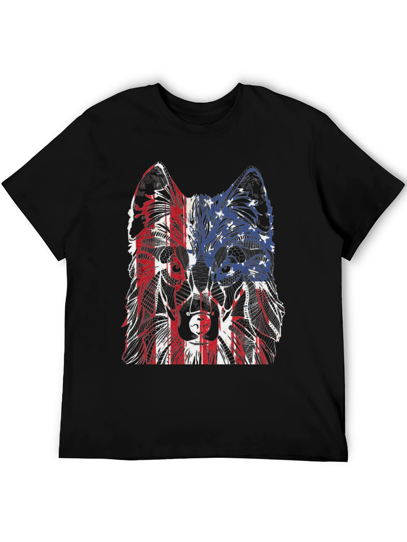 Black Patriotic Wolf Graphic Tee - Unisex Black T-Shirt view 5