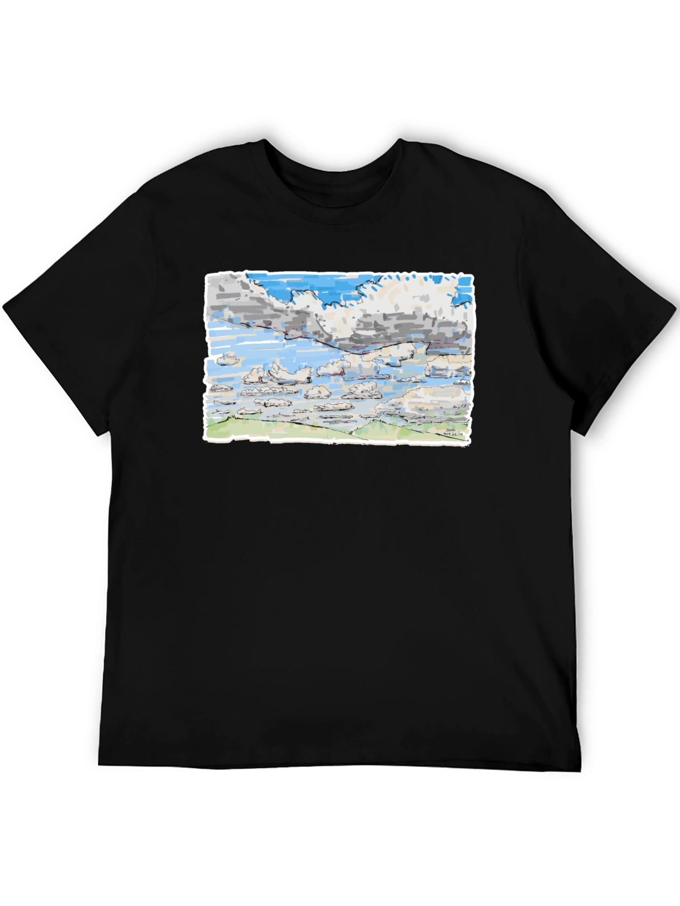 Black Sky Drawing T-Shirt - Artistic Cloud Design view 5