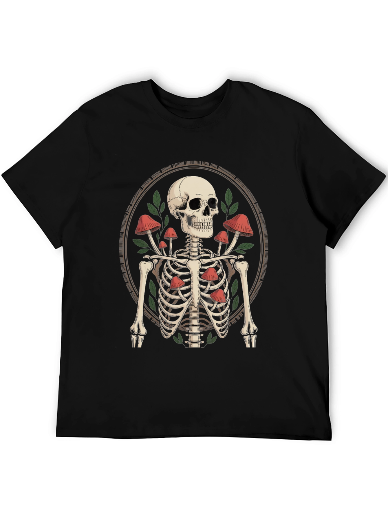 Black Mushroom Skeleton Graphic Tee - Edgy Unisex T-Shirt view 5