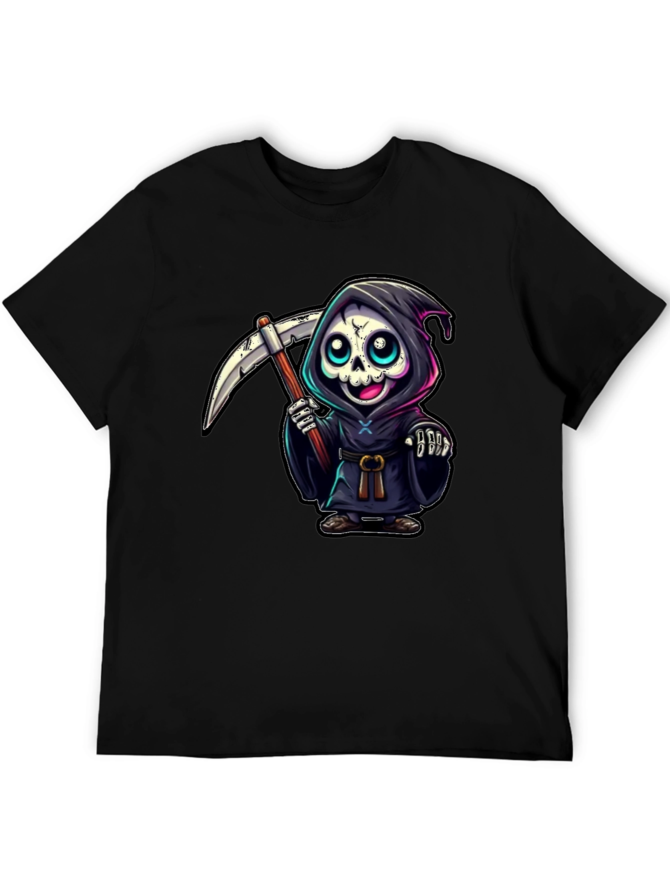 Black Grim Reaper Cartoon Graphic Tee view 5