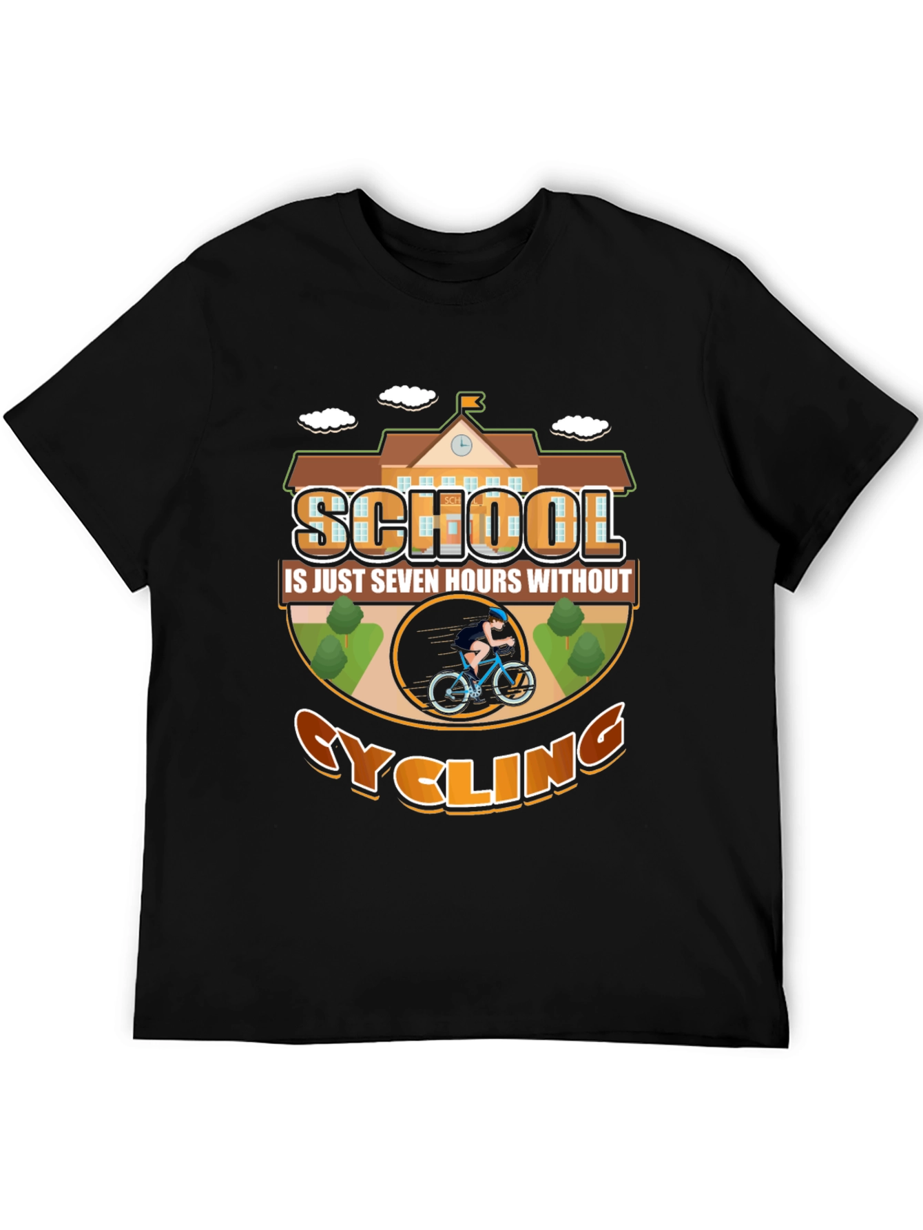 Black Cycling School T-Shirt: Seven Hours Without Cycling view 5