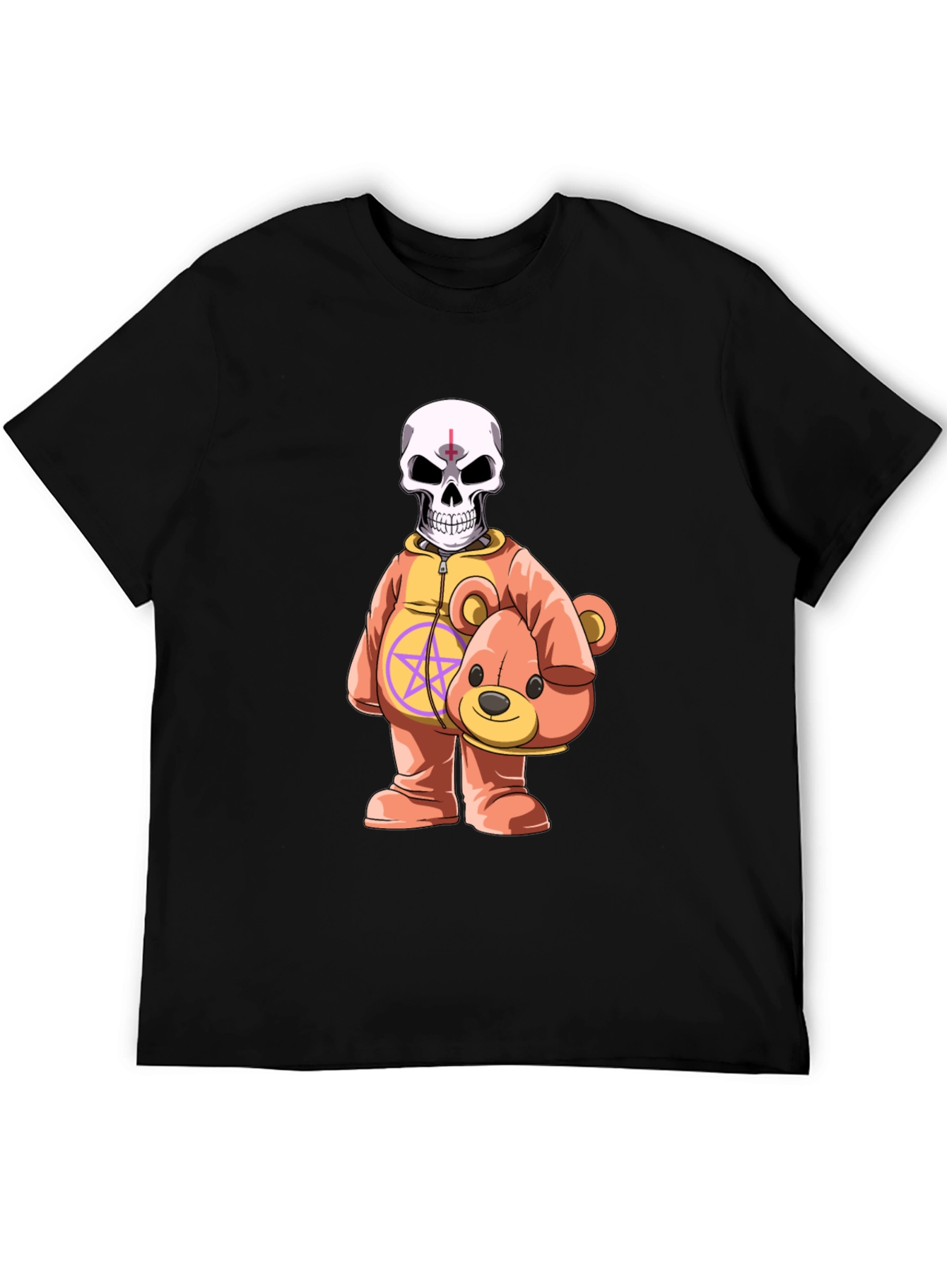Black Skull Teddy Bear Graphic Tee - Edgy Novelty Shirt view 5