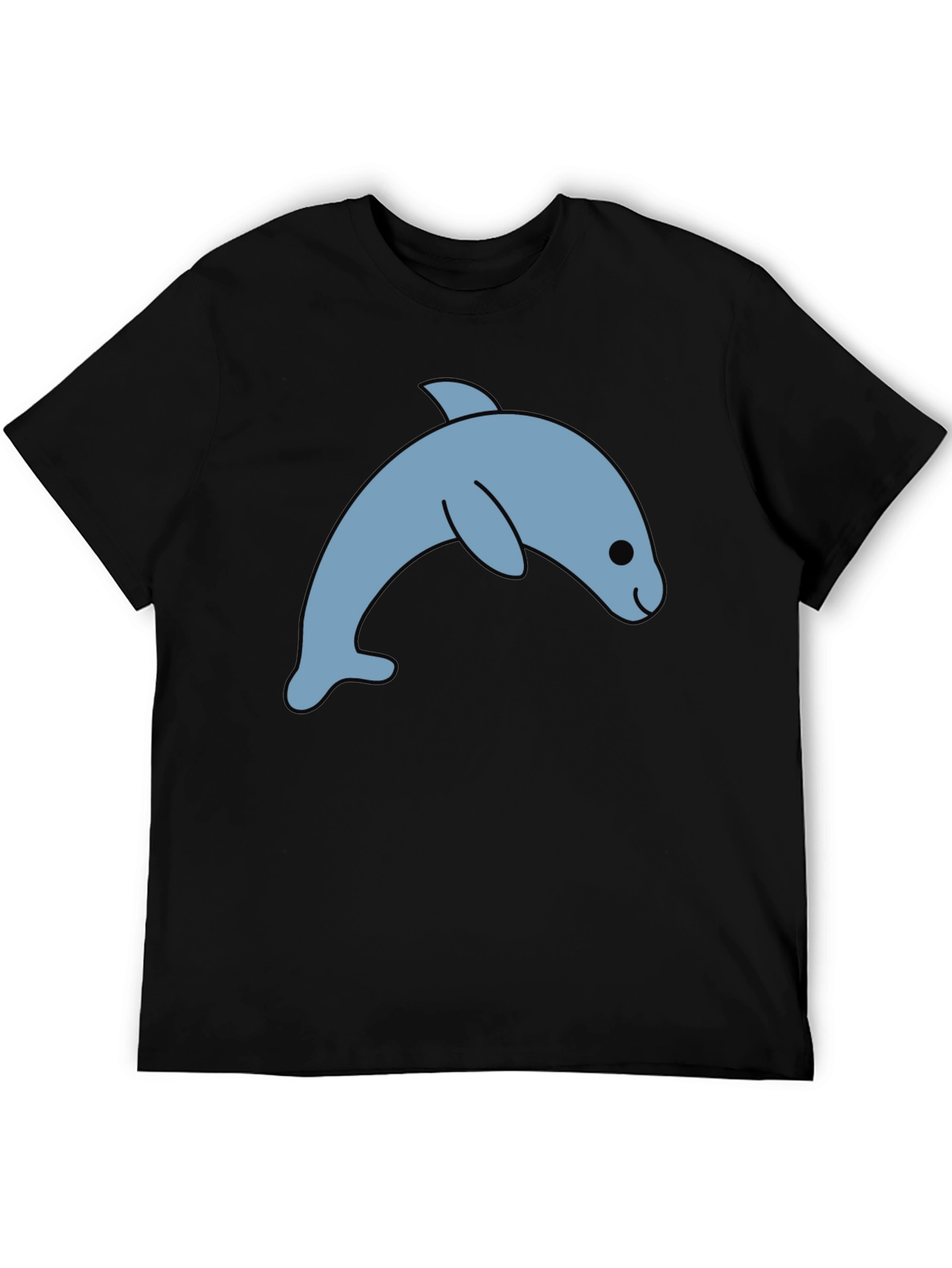 Black Cute Dolphin Graphic Tee - Black Cotton T-Shirt view 5