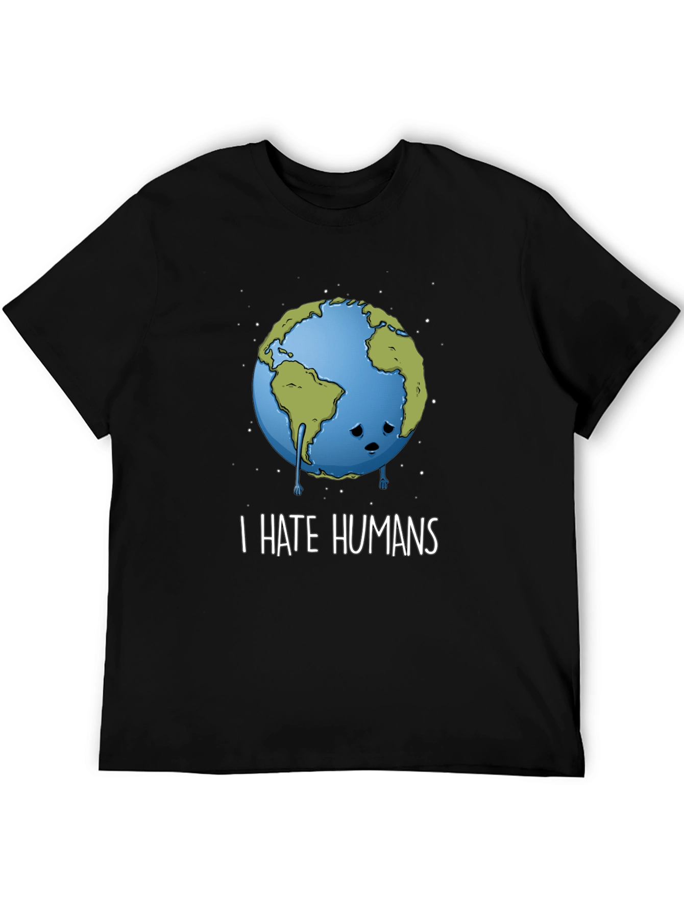 Black Sad Earth Graphic Tee - I Hate Humans - Black Cotton T-Shirt view 5