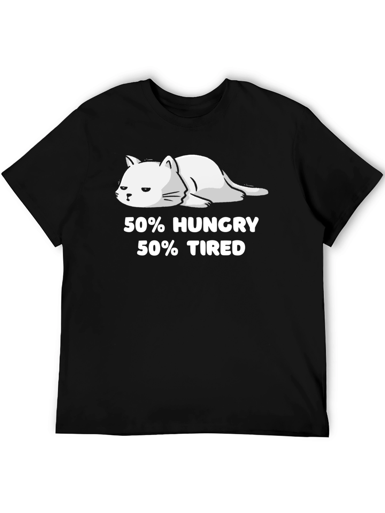 Black 50% Hungry 50% Tired Cat Graphic T-Shirt view 5